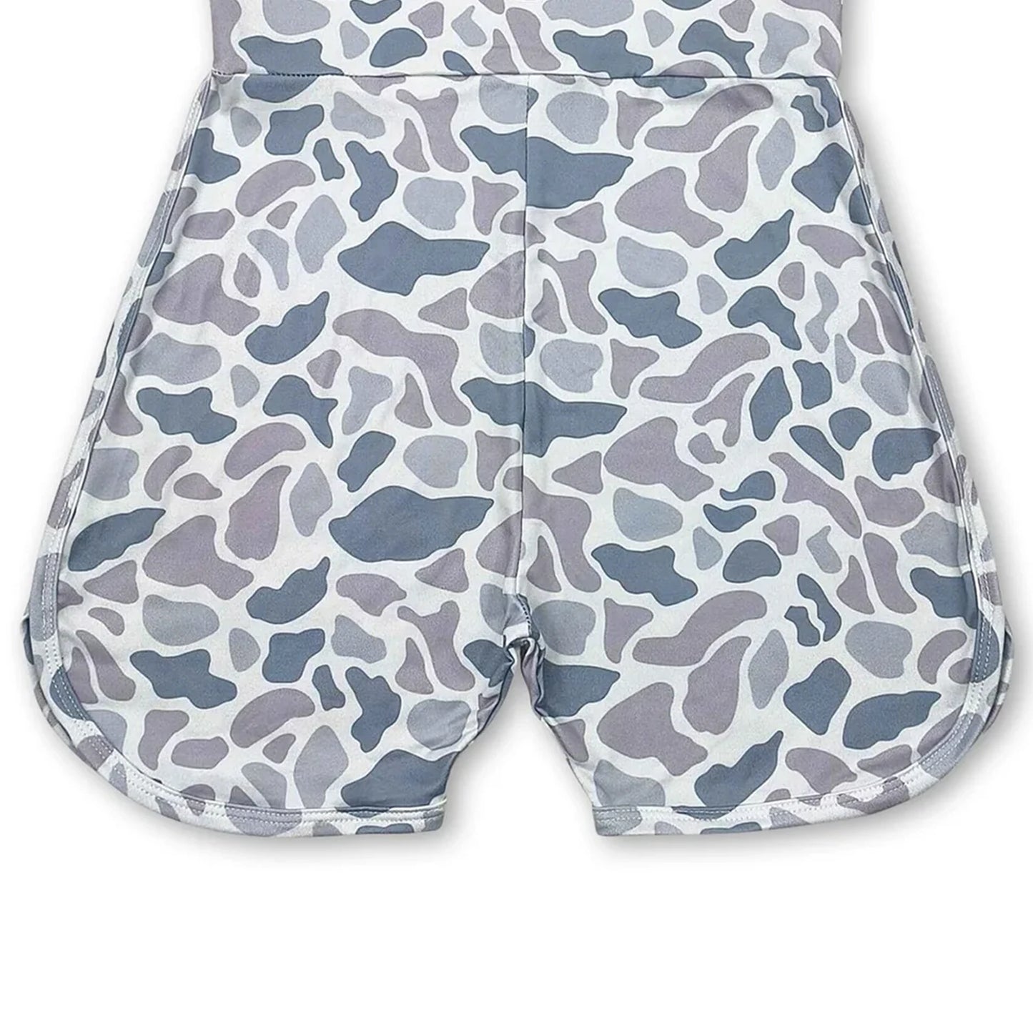 Kids Grey Camo Jumpsuit with Straps Short Length Girls Overall Romper