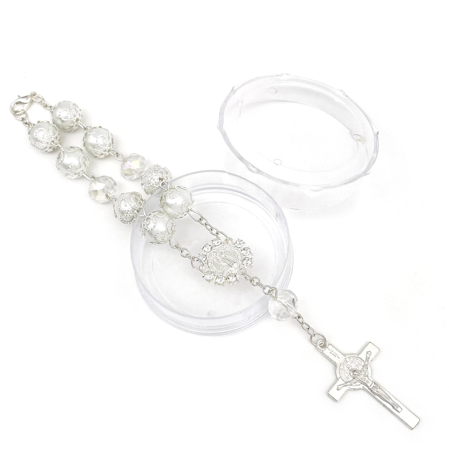 12pcs Baptism Bracelets Rosary for Girls & Boys With Charm Cross Catholic Recuerdos Christening Wedding Shower Birthday Party Favor
