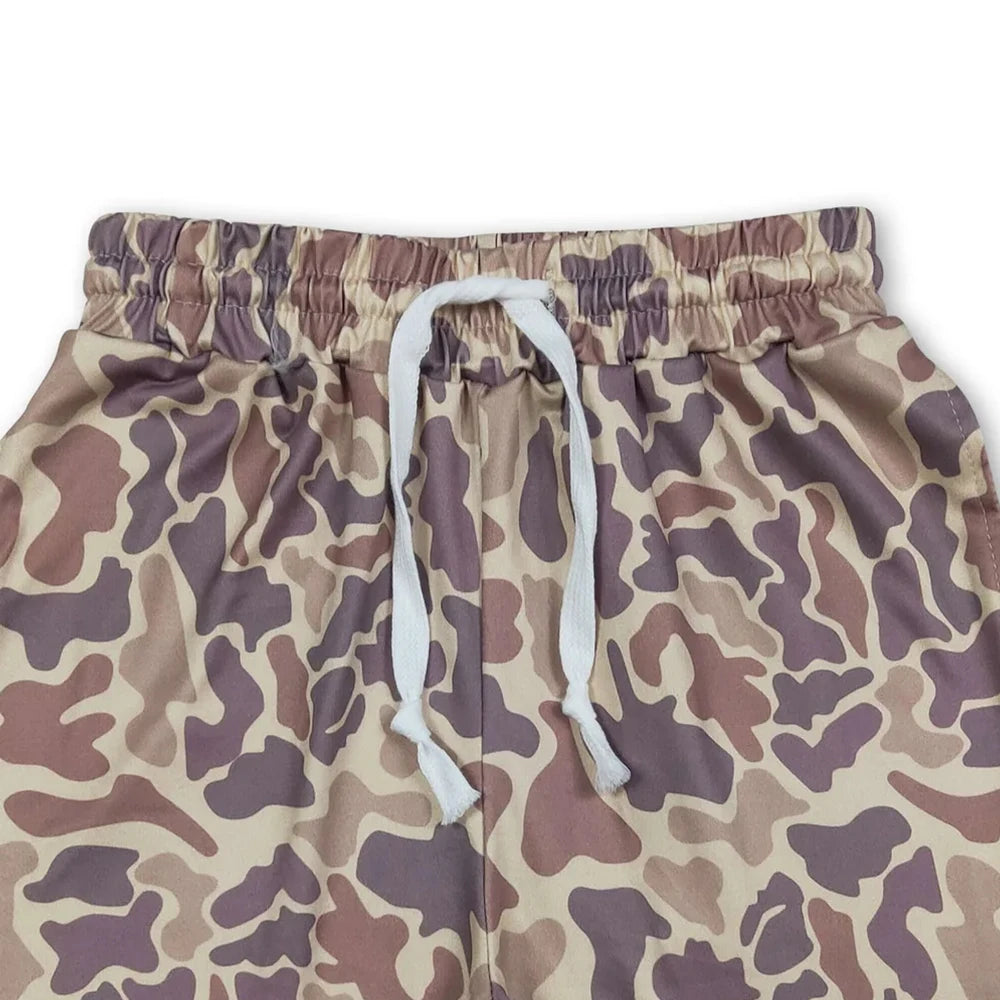 Kids Boys Khaki Camo Elastic Shorts with Pockets Summer Casual Loose Fit Clothing for Boys