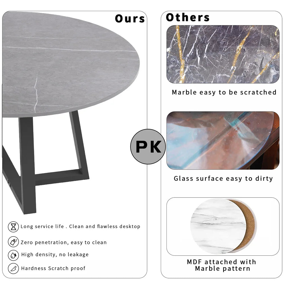 Round Modern Marble Nesting Coffee Set of 2, Stacking Living Room Accent Tables Furniture Sintered Stone Tabletop End Table