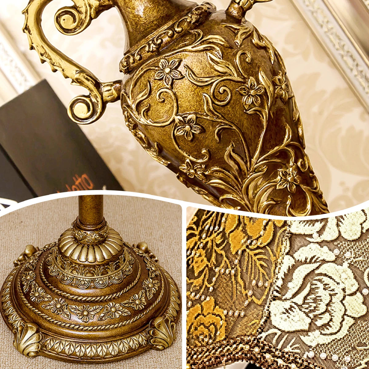 Classical Table Lamp Fabric Drum Shade And Antique brass Base ,American Decor Classic Bedside Desk Nightstand Table Lamp for Bedroom Living Room