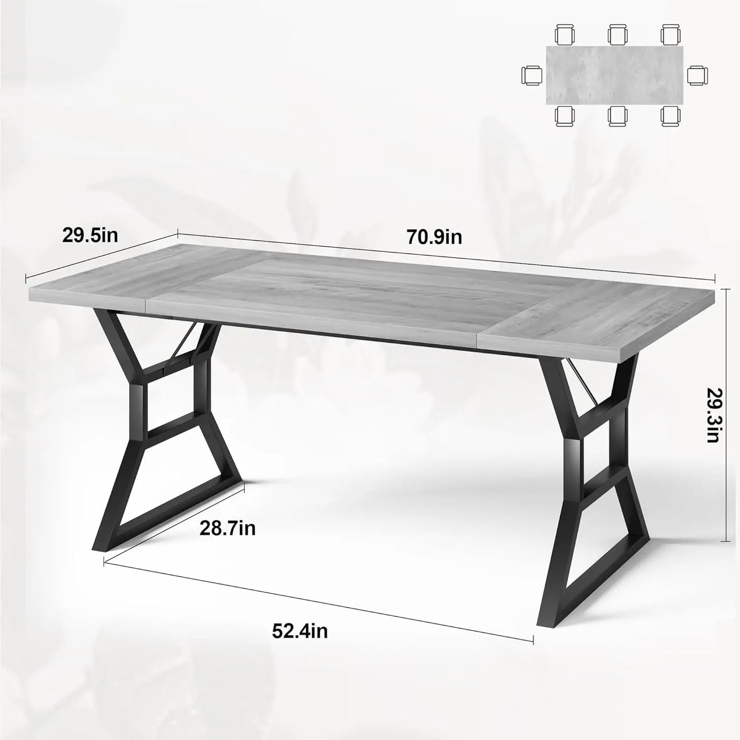 Rectangular Dining Table for 6 People,Farmhouse Wood Kitchen Tables with Metal Legs for Restaurant, Outdoor Table for Party