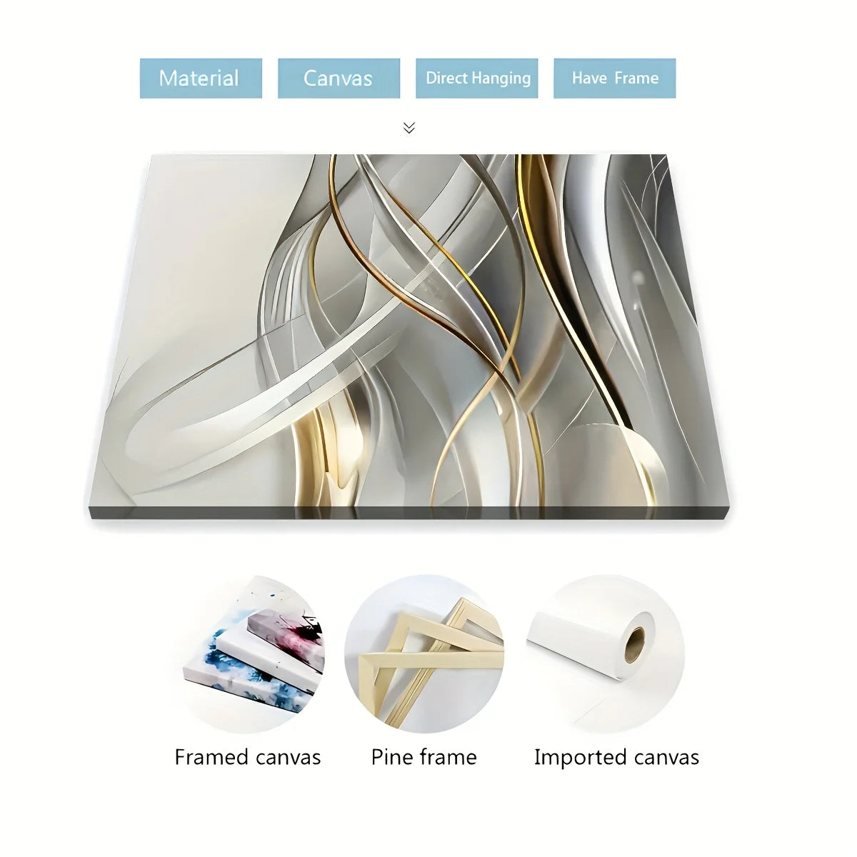 Modern Abstract Line Art 3-Piece Framed Canvas Wall Art Set, Living Room Sofa Background Decorative Painting, High-Definition Giclee Prints, Ready to Hang(Local Warehouse Fast Shipping)