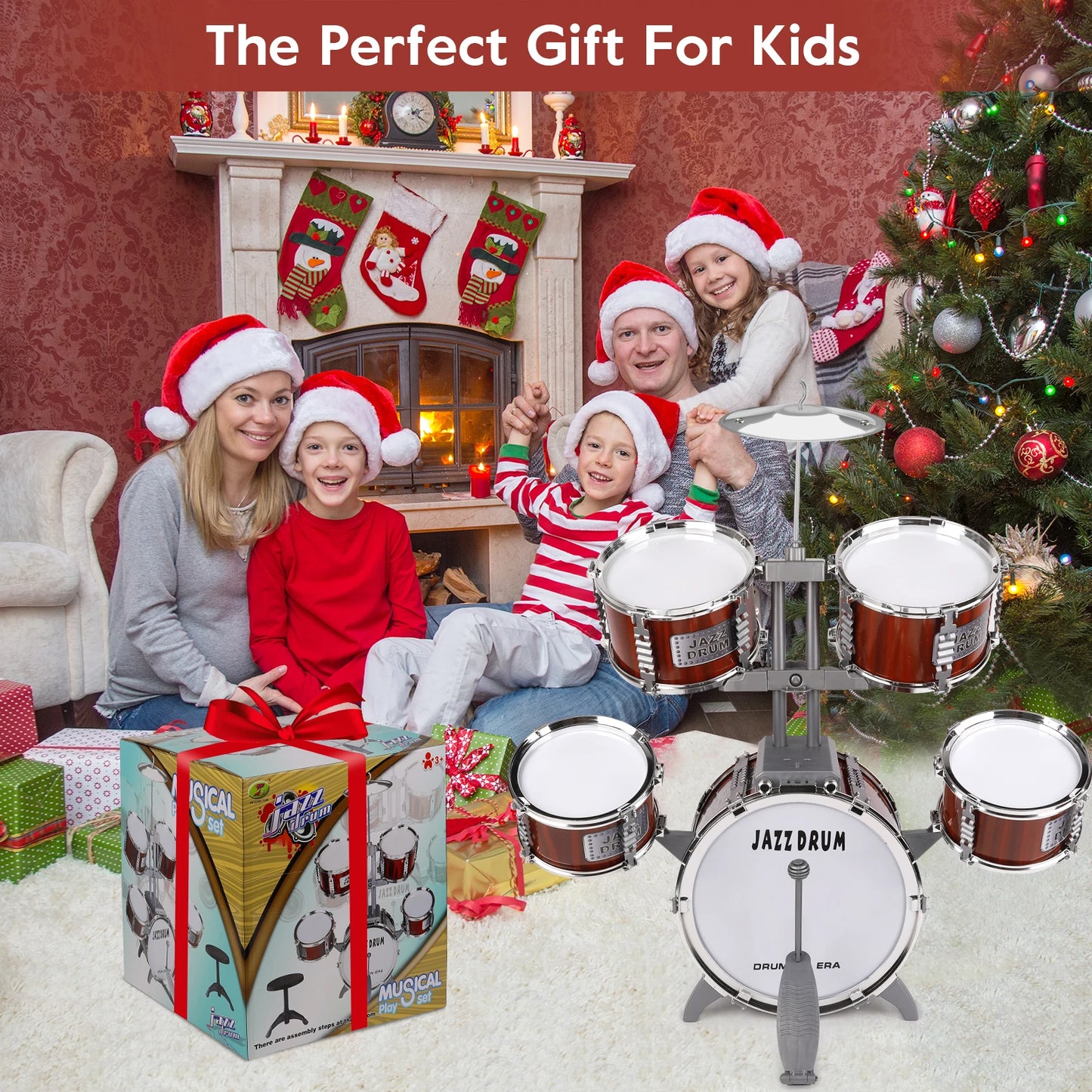 Toy Drum Set for Kids Ages 3-5 Toddler Jazz Drum Kit with 5 Drums Musical Instruments Toys for 3 4 5 Year Old Boys Girls Gifts