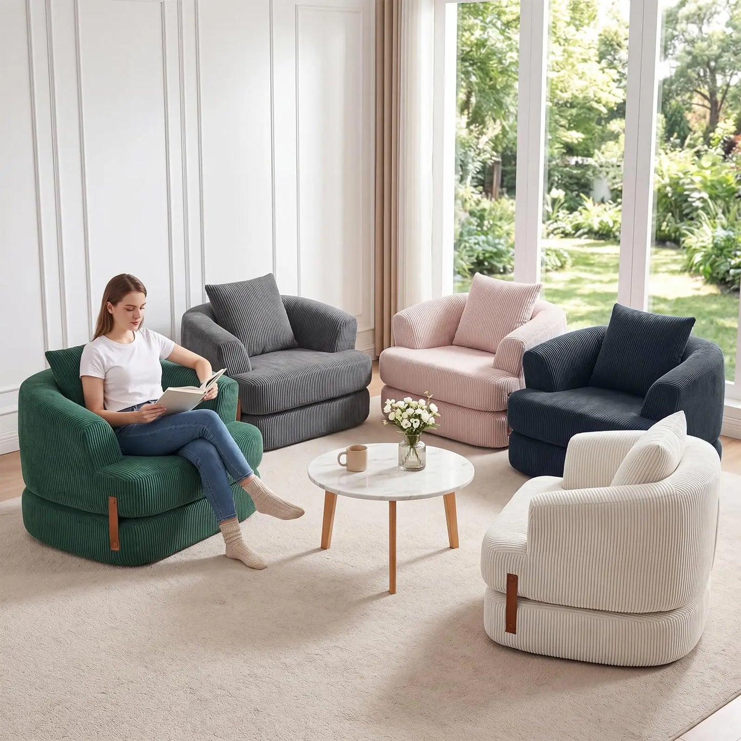 Folding Sofa Bed with Backrest & Handle, 3-in-1 Convertible Bean Bag Chair to Floor Sofa Lounger, Boneless Fold Out Couch Bed with Handle Comfy Fold Out Couch for Bedroom and Living Room