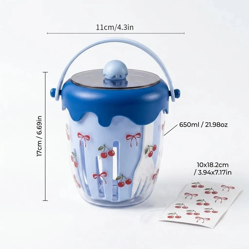 Clear Plastic Salad Container with Lid Fork Double Layer Fruit Drain Cup Yogurt Cereal Snack Bento Lunch Box for Kids School