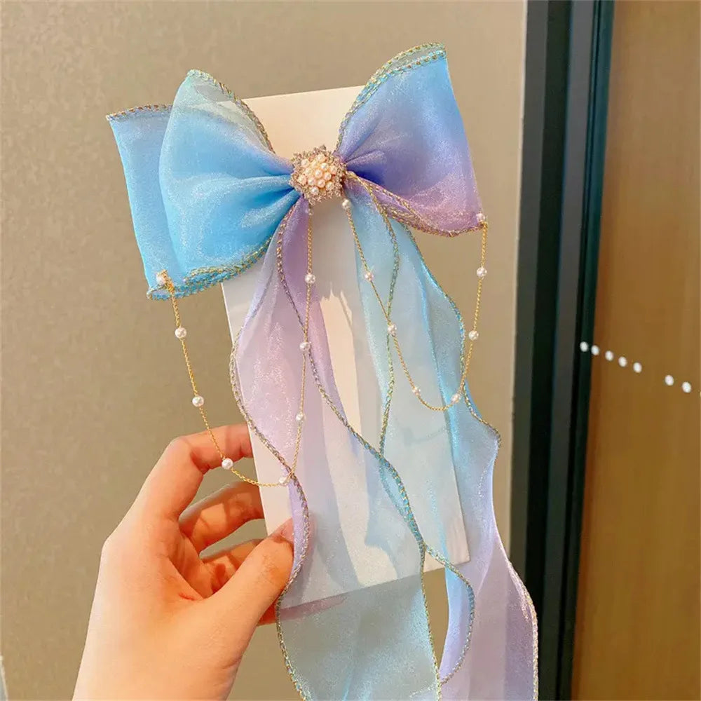 High quality Ladies Hair Clip with Pearl Bow Tassel Ribbon Sweet Kawaii Barrettes Headwear Fashion Hair Accessories for Girls Children Cute Stylish Hairband Perfect for Daily Wear Party and School butterfly hair accessories