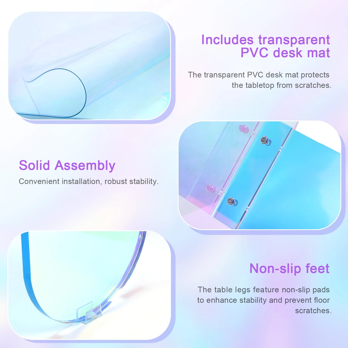 Round Square Acrylic End Table Easy Assemble Modern Chic Desk Iridescent Clear Coffee Table Transparent Art Home Decor Furniture