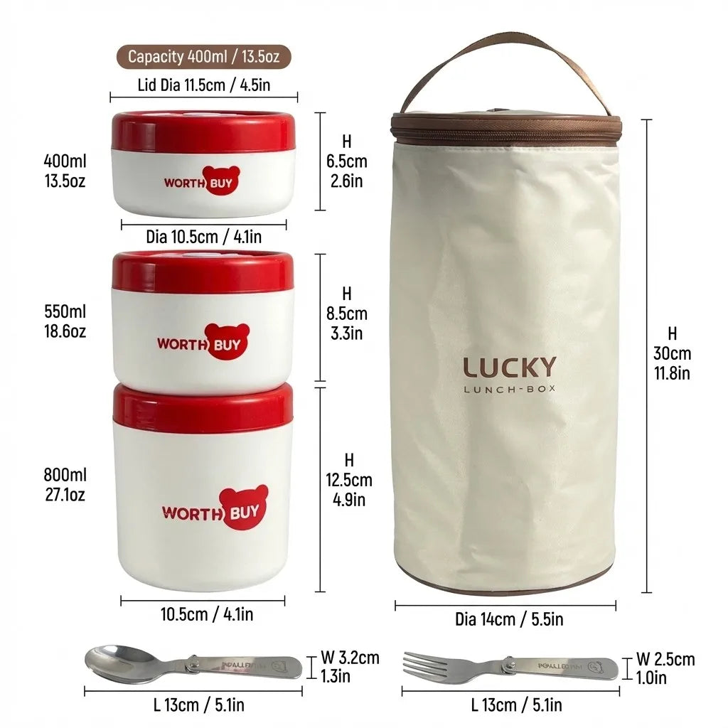 304 Stainless Steel Insulated Lunch Box With Handle Portable Leak-proof Double Layer Bento Box For Kids Students Microwave Safe