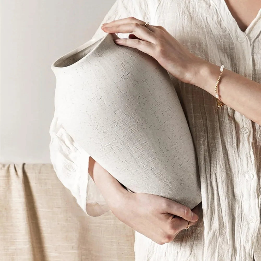 Elegant White Ceramic Vase - Large Floor Vase for Home Decor and Centerpieces