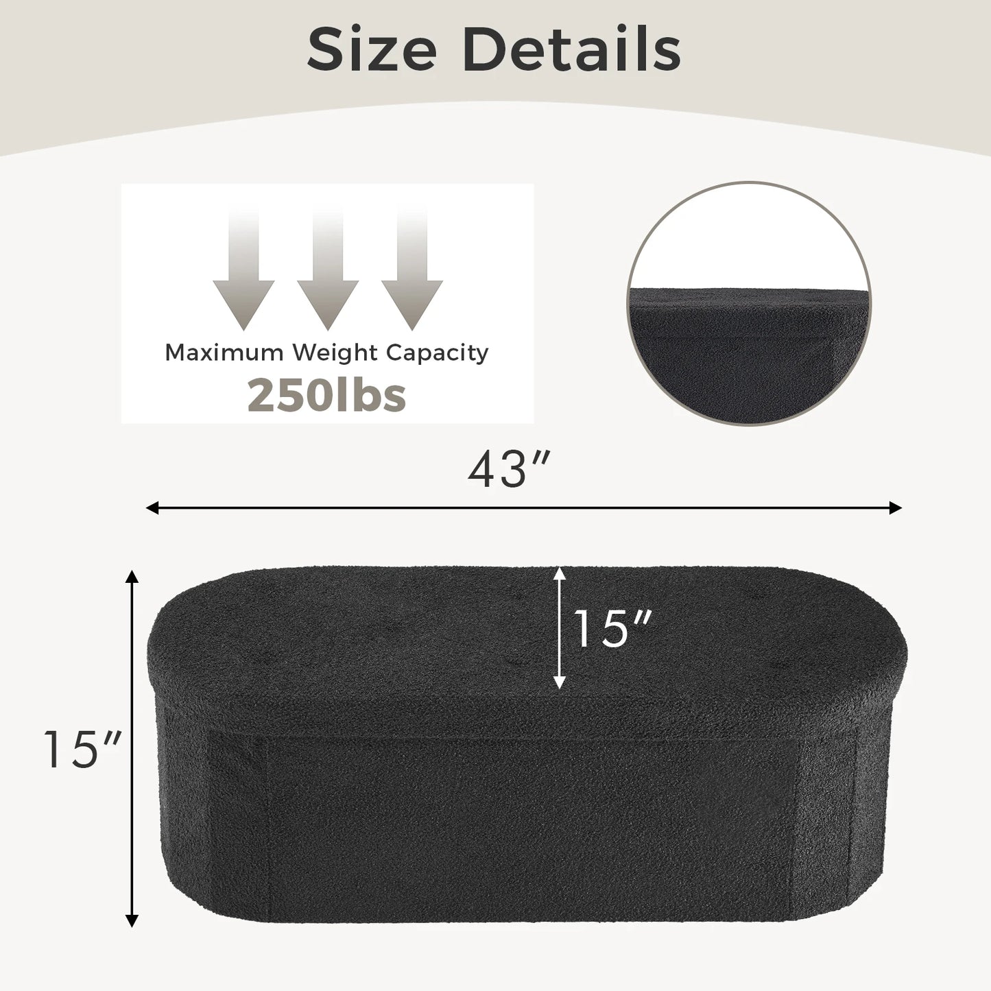 JHK 30/43IN Folding Storage Ottoman Bench with Storage Teddy Fabric Storage Chest for Bedroom End of Bed Foot Rest Bench Stool with Cushion for Home Entryway