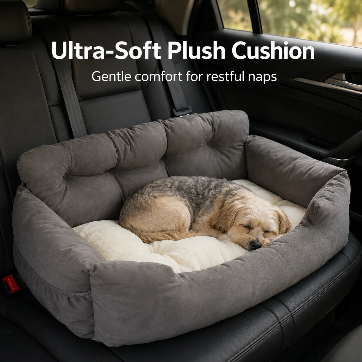 Pet Car Seat, Portable Dog Booster Seat with Safety Leash & Storage Pockets, Waterproof Travel Cat Bed for Small/Medium/Large Dogs