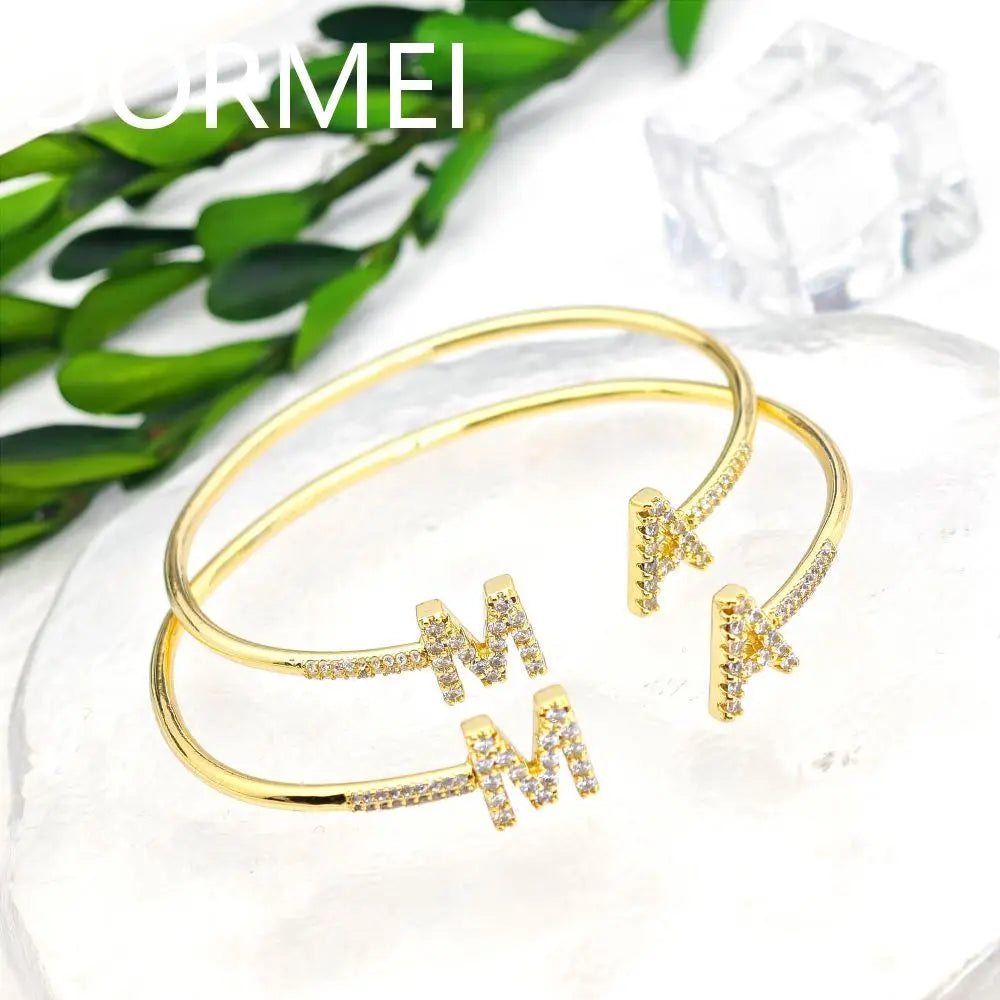 DOREMI New Arrival Birthstone Cz Color Letters Women Bracelet Cuff Full Crystal Bangles Bracelet