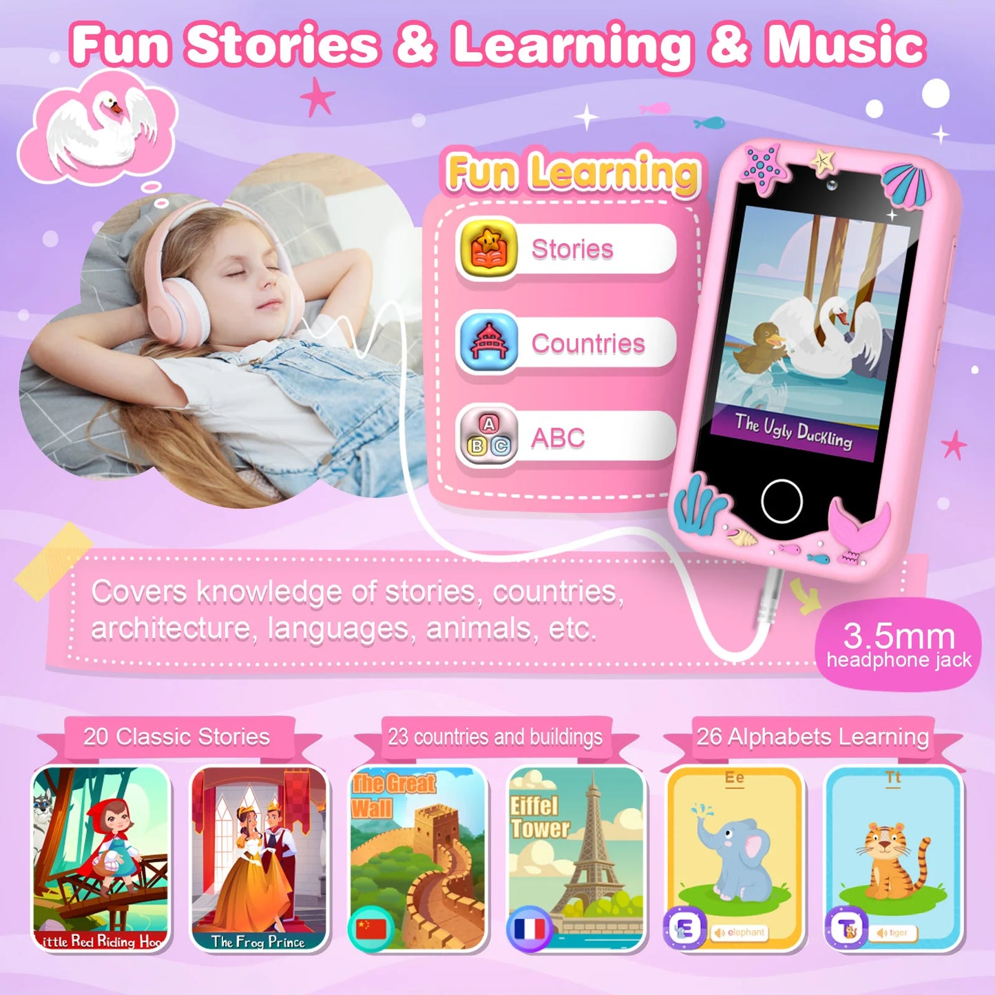 M SANMERSEN Kids Smart Phone for 3-6 Year Olds โ 2.8" Touchscreen, Dual Camera, 28 Learning Games, MP3 Music Player, 32GB SD Card โ Educational Toddler Phone Toy for Boys & Girls