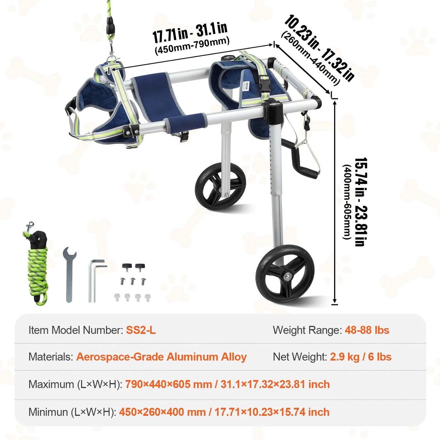 SucceBuy 2 Wheels Dog Wheelchair for Back Legs Pet Wheelchair Dog Cart/Wheelchair for Disabled Paralysis Hind Limb Weak Pet