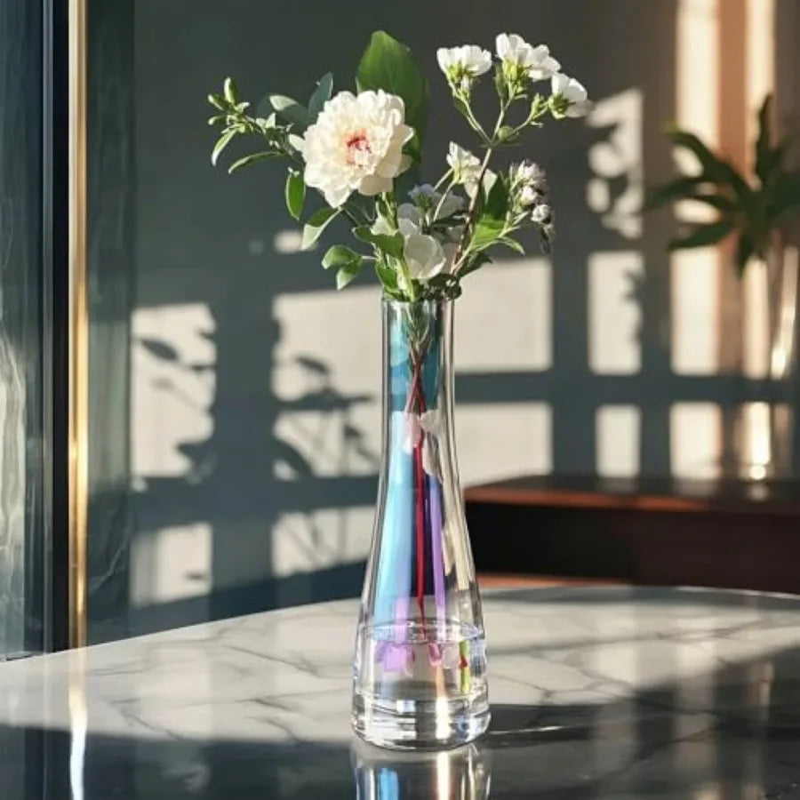 8.3'' Single Flower Vase, Small Glass Bud Vase Clear Single Stem Rose Vase, Colorful Tall Skinny Vases for Flowers Centerpieces