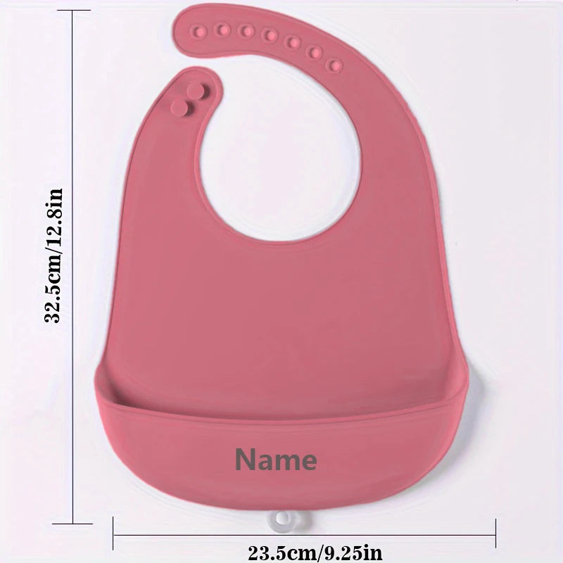 Personalized Name Printing Silicone Bib for Kids Easy-Clean Drool Catcher Boy Girl Holiday Gift Suitable for Infants