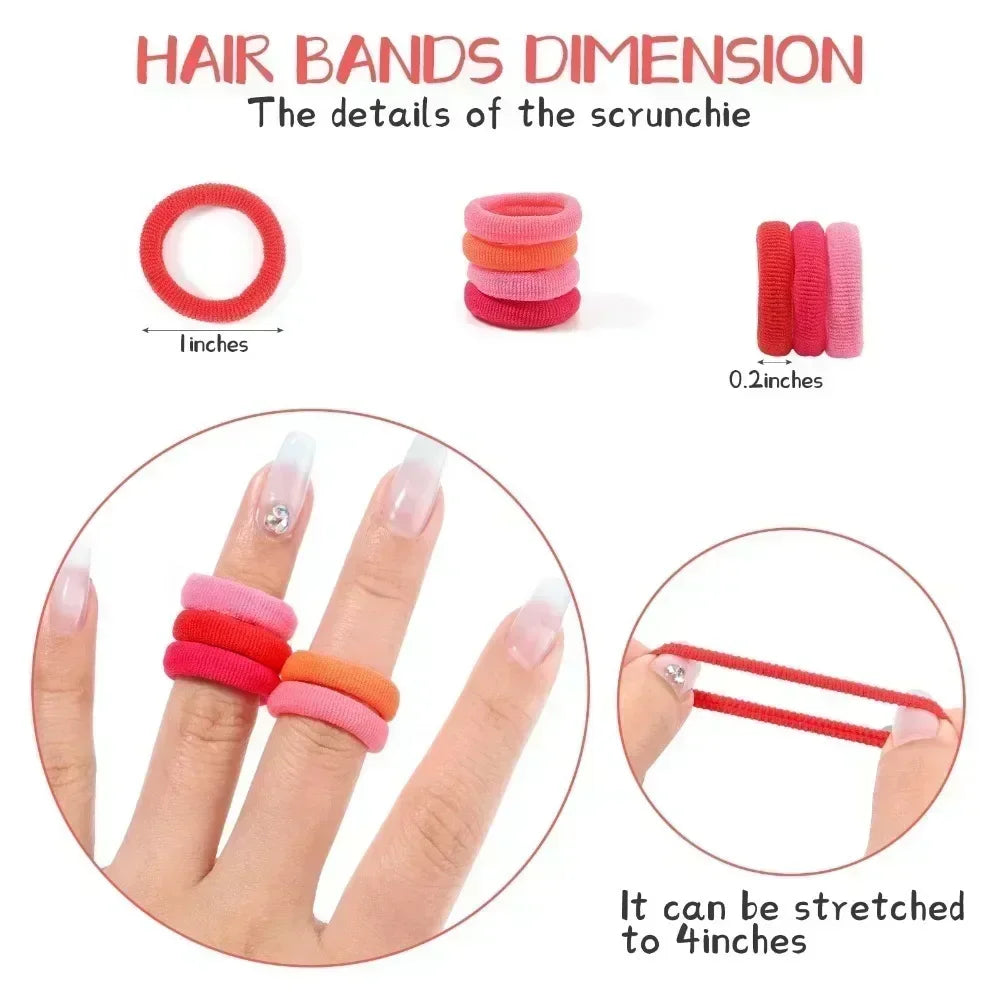 50Pcs Colorful Nylon Elastic Hair Ties for Girls Ponytail Hold Scrunchie Rubber Band Kid Fashion Hair Accessories