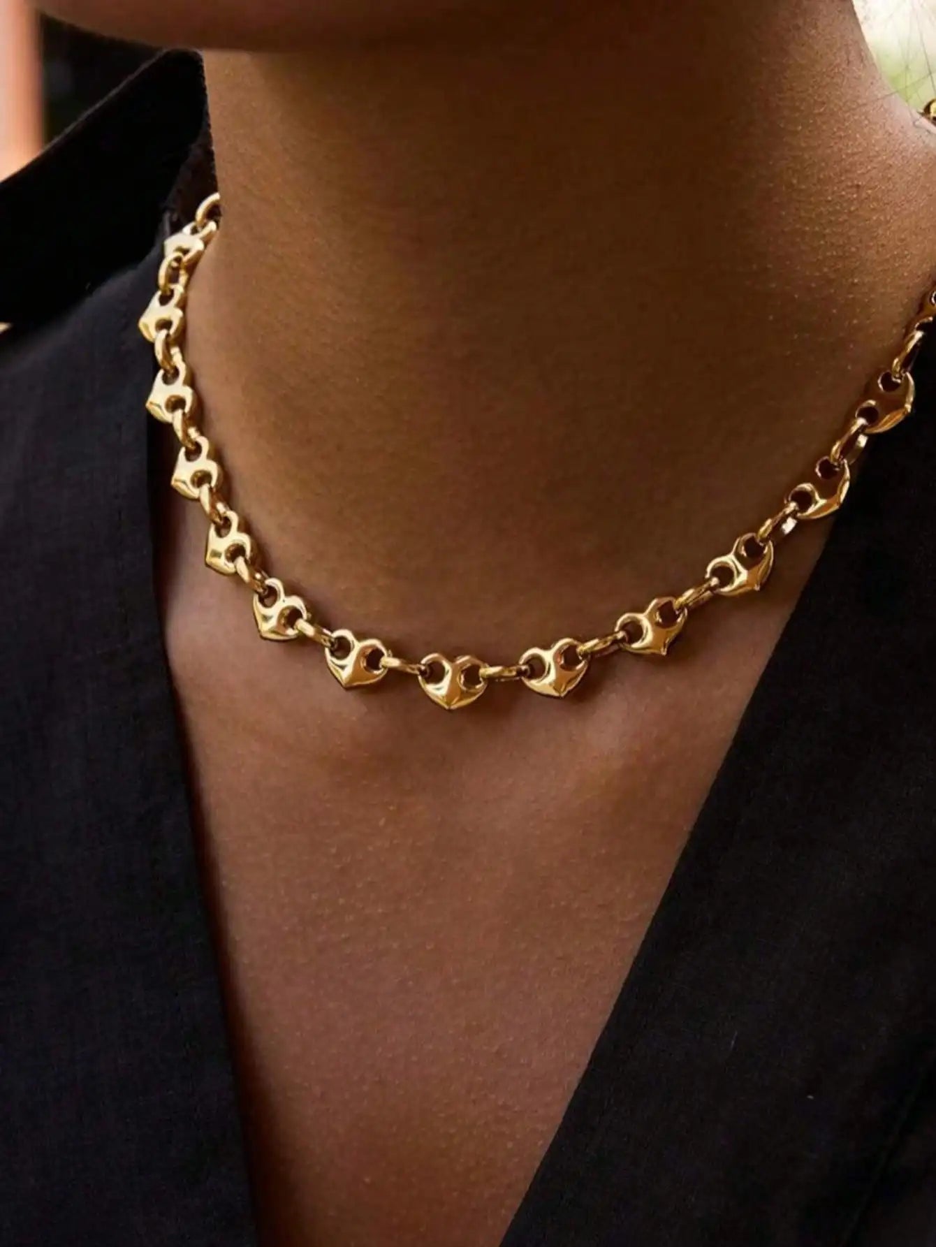 1 Pair Fashion Heart-Shaped Pig Nose Clasp Minimalist Versatile Stackable Stainless Steel Necklace Bracelet Chain For Women