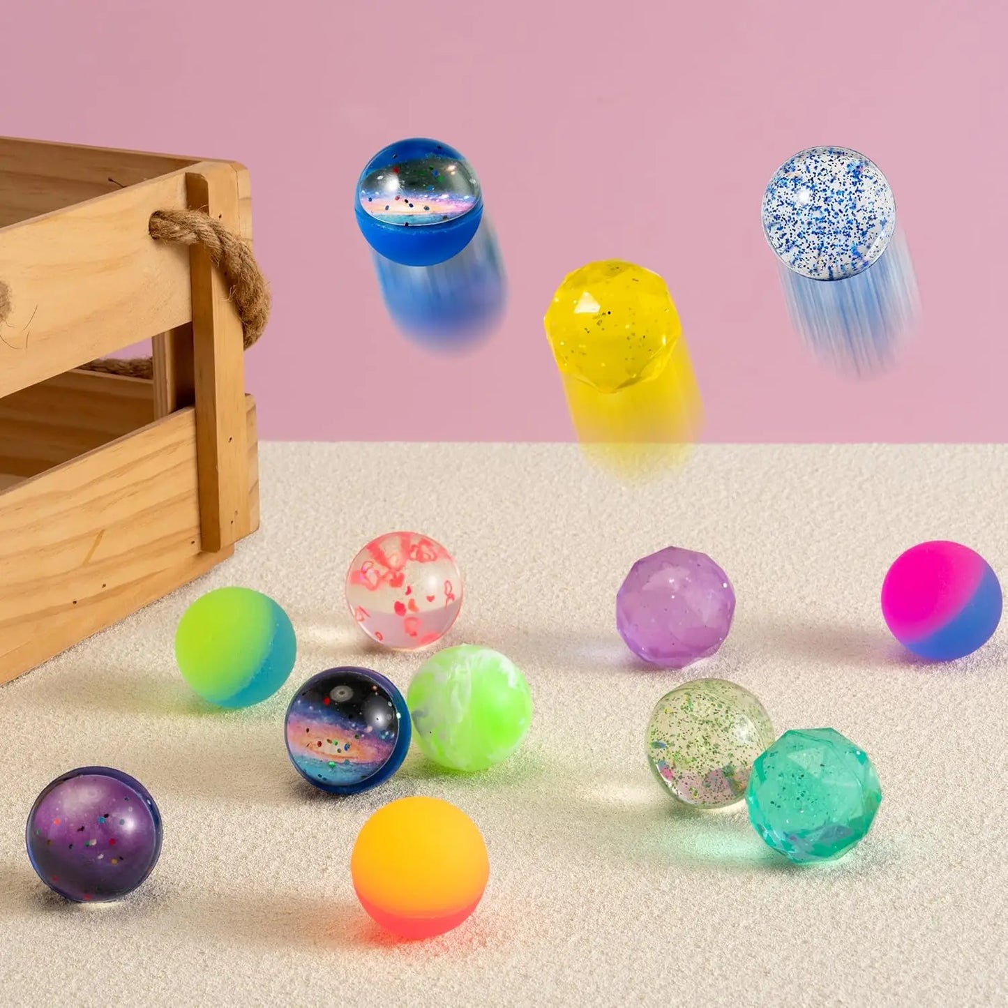 24 PCS Multistyle Bouncy Balls 6 Styles 32mm Assorted Bouncy Balls Bulk for Kids Party Favors Chirstmas Birthdays Gifts