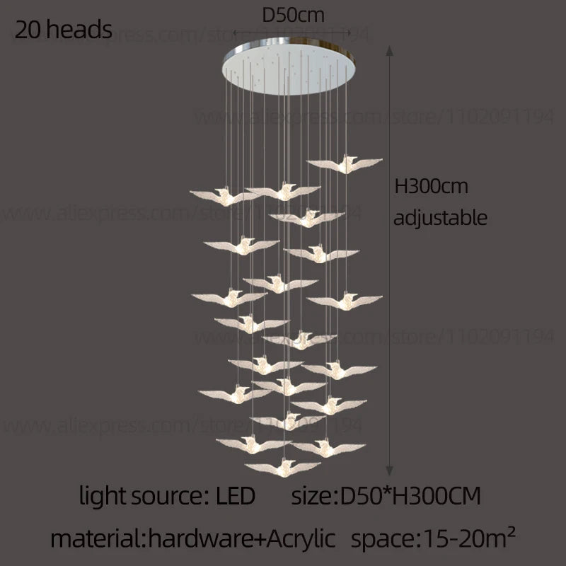 Led Bird Pendant Lamp Home Decoration Lighting Hanging Lamp Design Loft Living Room Showroom Apartment Ceiling Villa Chandelier