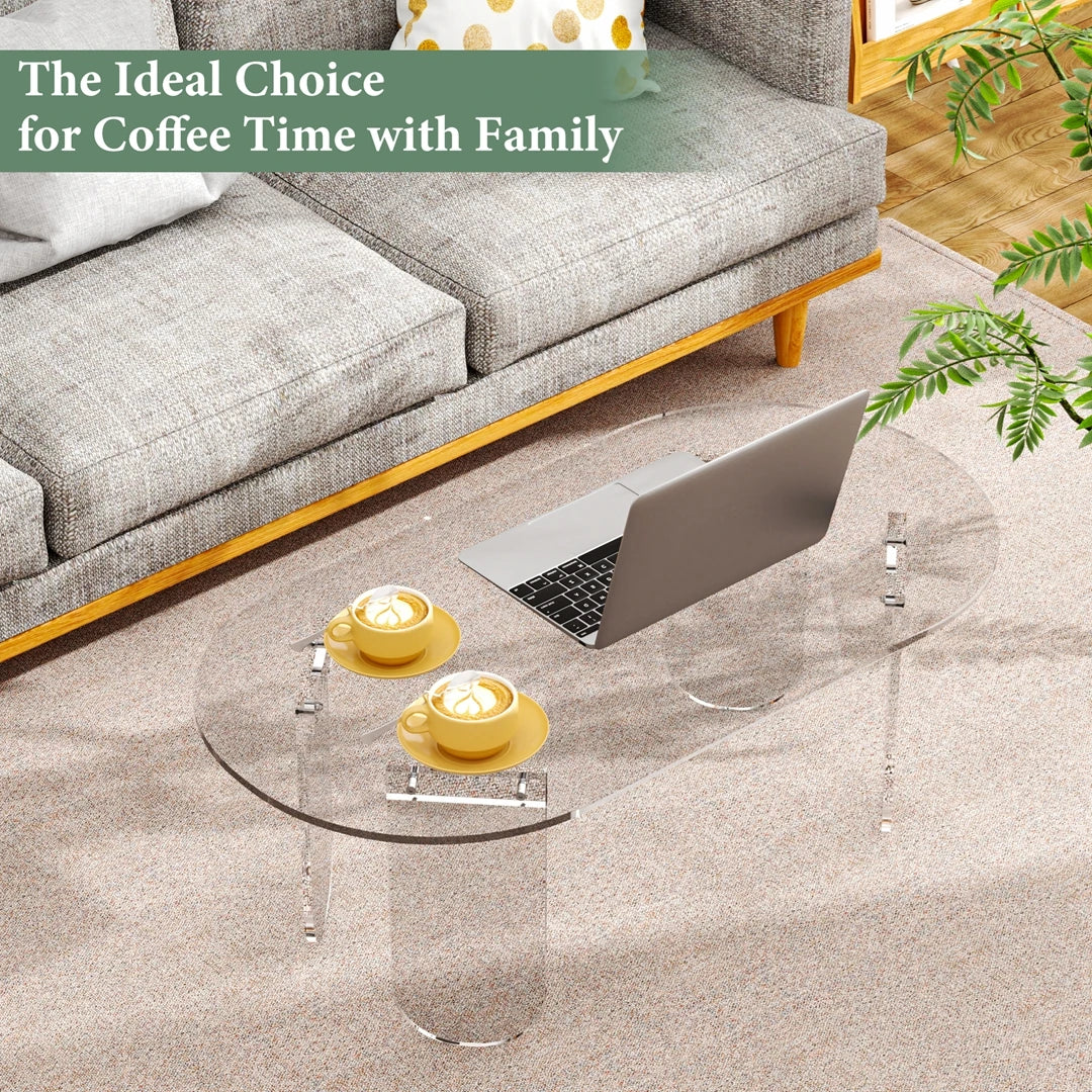 Clear Transparent Oval Acrylic Coffee Table, Modern Accent End Side Table with 4 Legs & PVC Cover for Living Room, Office