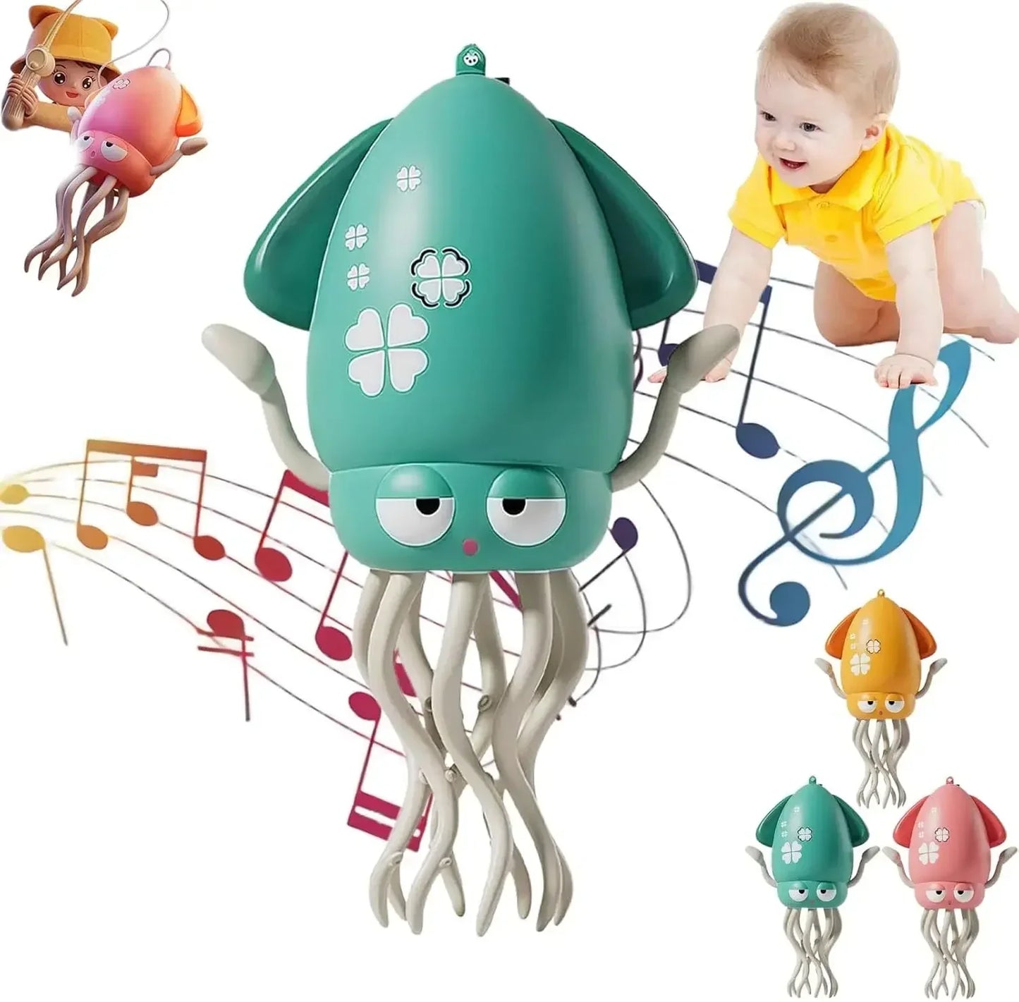 Electric Dancing Octopus Toy Pet Squid with Music Light Crawling Auto-Sensing Avoiding Obstacles Toddler Toy for Kids Xmas Gifts