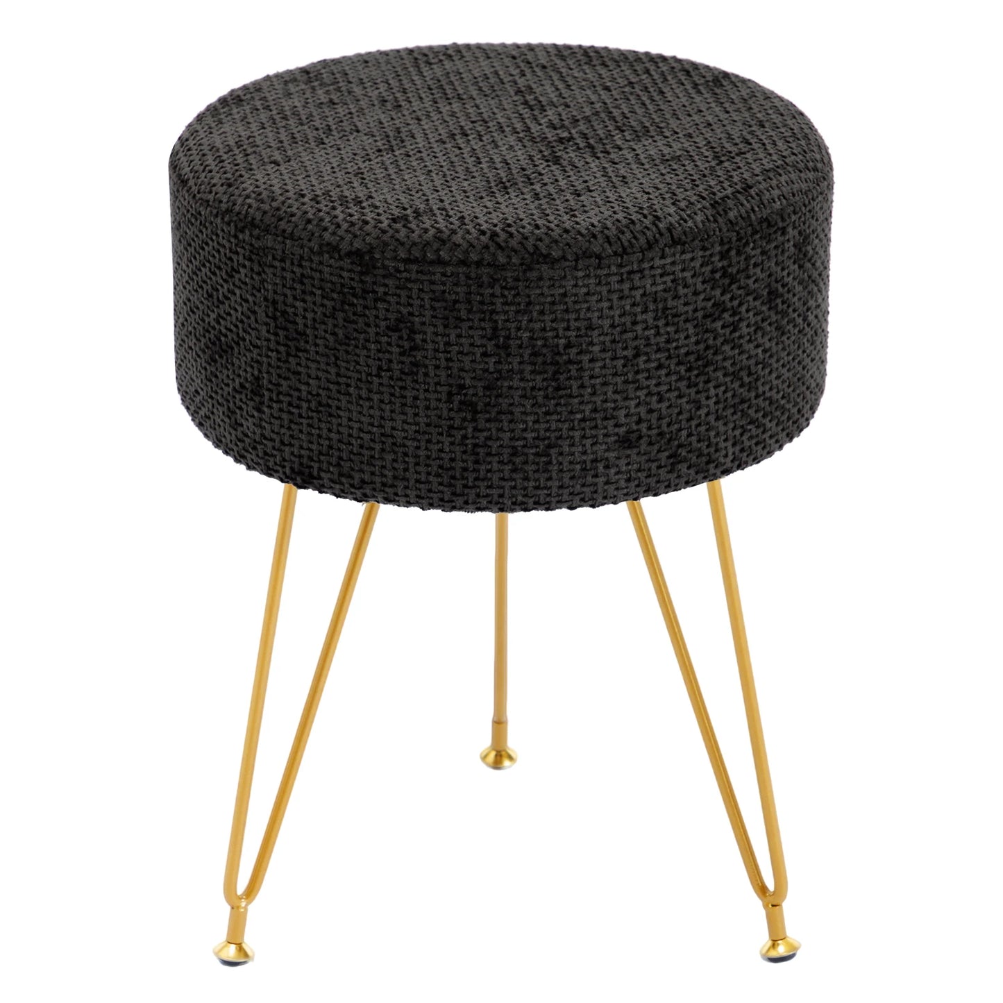 JHK Round Ottoman Velvet Footrest Chair Living Room Vanity Stool with 4CM Thick Cushion 350LBS Heavy-Duty Makeup Stool for Home