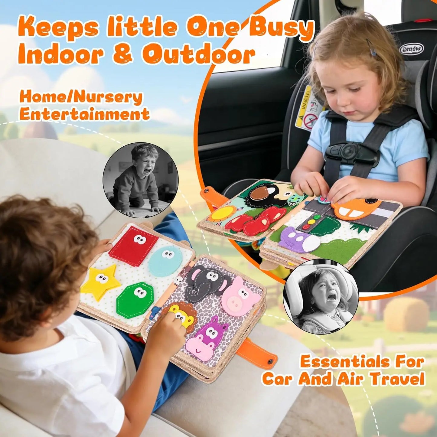 Children's baby early education intelligence learning baby toys felt learning board, busy board, busy book, cloth book, including life skills, alphabet, numbers, shapes colors, animals, weather, toddler travel toys, birthday