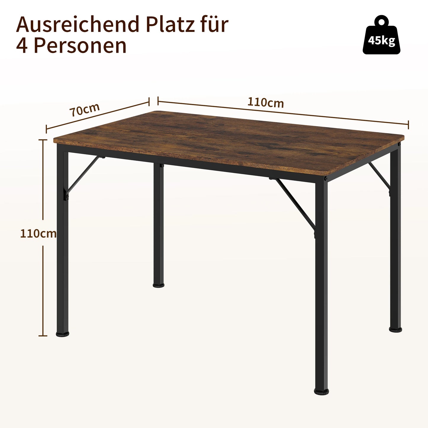 43.3" Industrial Dining Table for 4 – Black Kitchen Desk for Dining Room, Living Room or Apartment (Table Only)