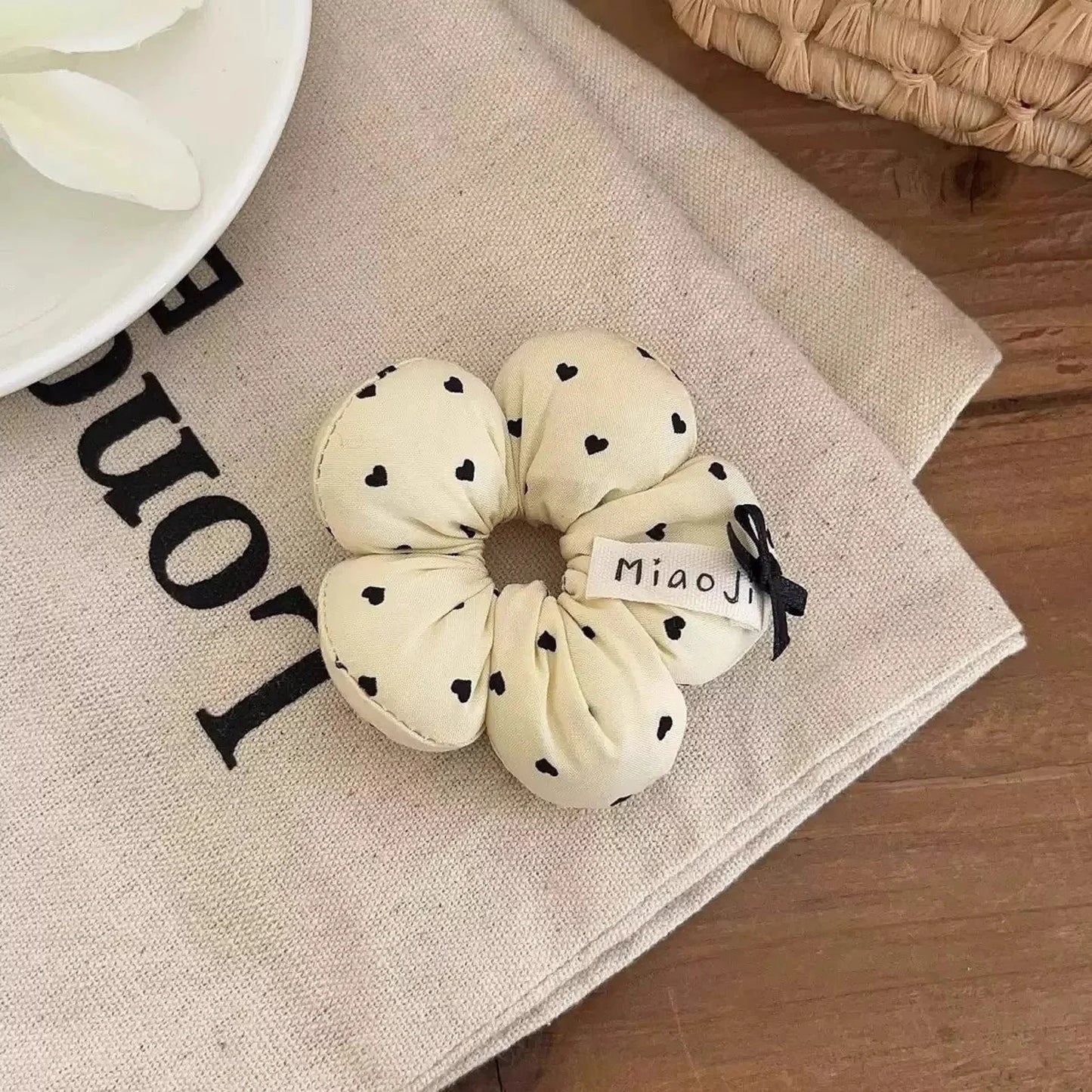 1PC Cute Flower - Shaped Hair Scrunchies for Kids, Heart - Printed Elastic Hair Ties, Sweet Hair Accessories for Girls