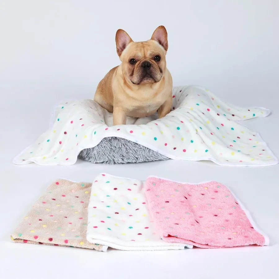 1 Pack 3 Blankets Super Soft Cute Dot Pattern Pet Blanket Flannel Throw for Dog Puppy Cat Beige Brown Pink Small Ideal for Cozy