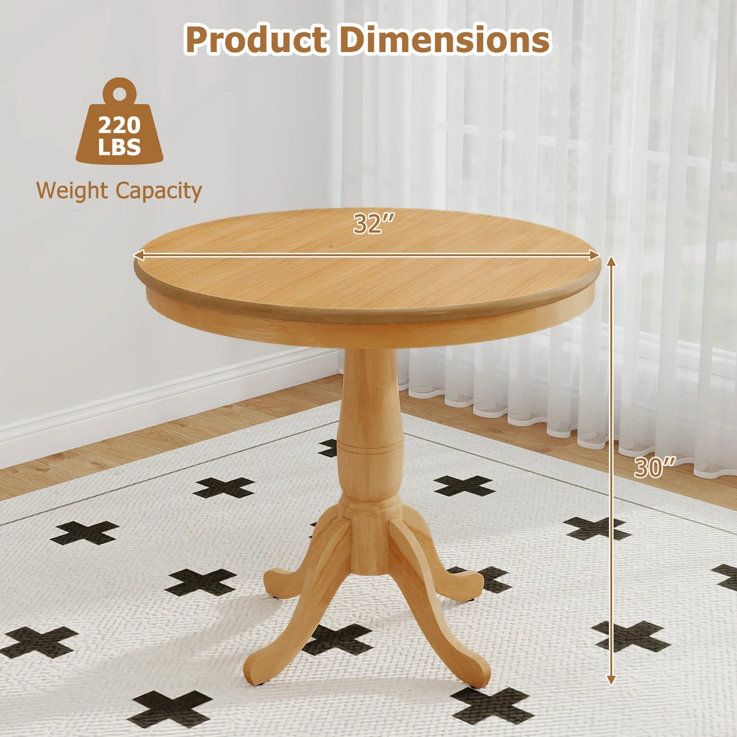 32" Round Pedestal Dining Table High Top Ped Table Kitchen Dining Room