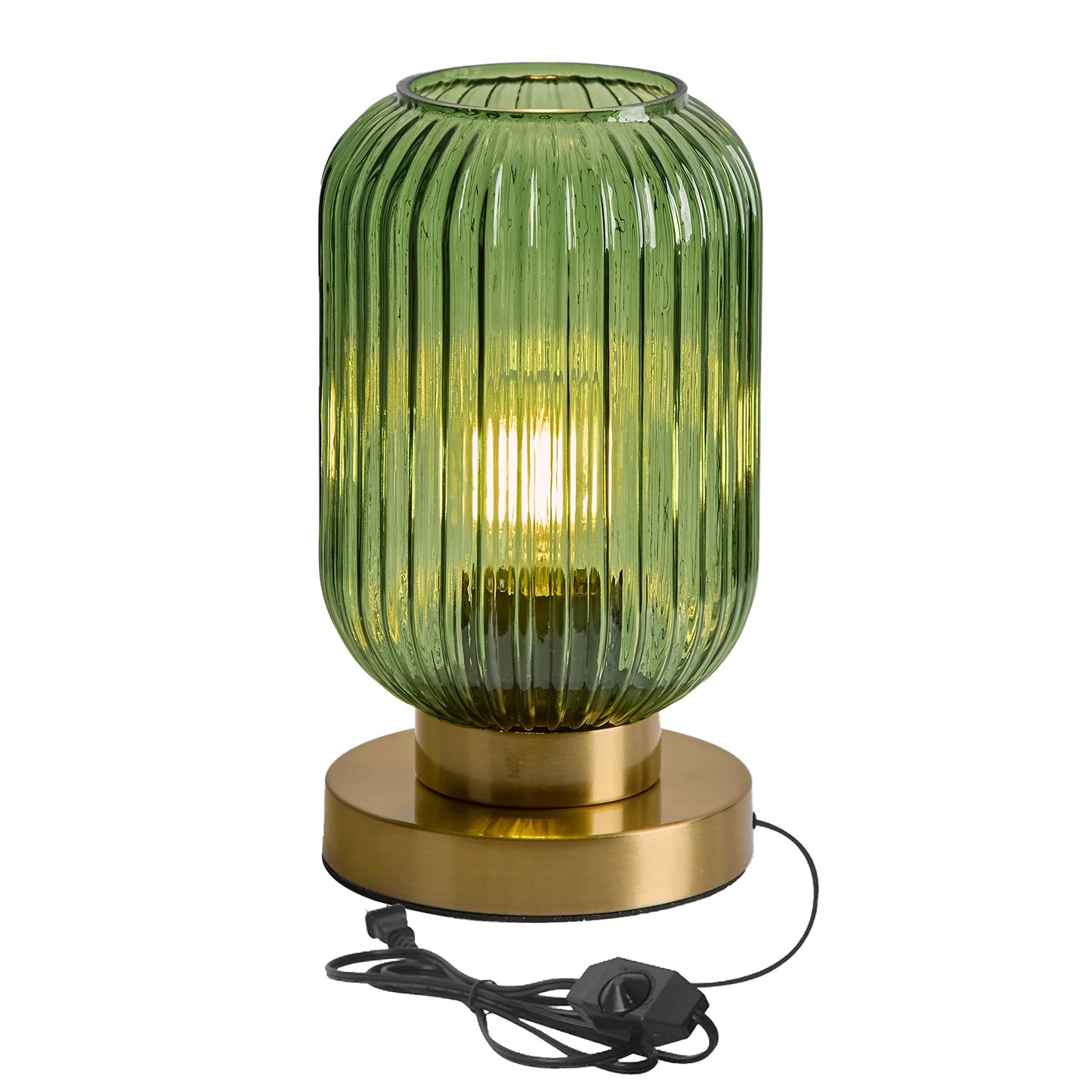 HSMKL Modern Ribbed Glass Table Lamps Mid Century Bedside Light Small Nightstand Lamp with Plug-in Style for Bedroom Living Room
