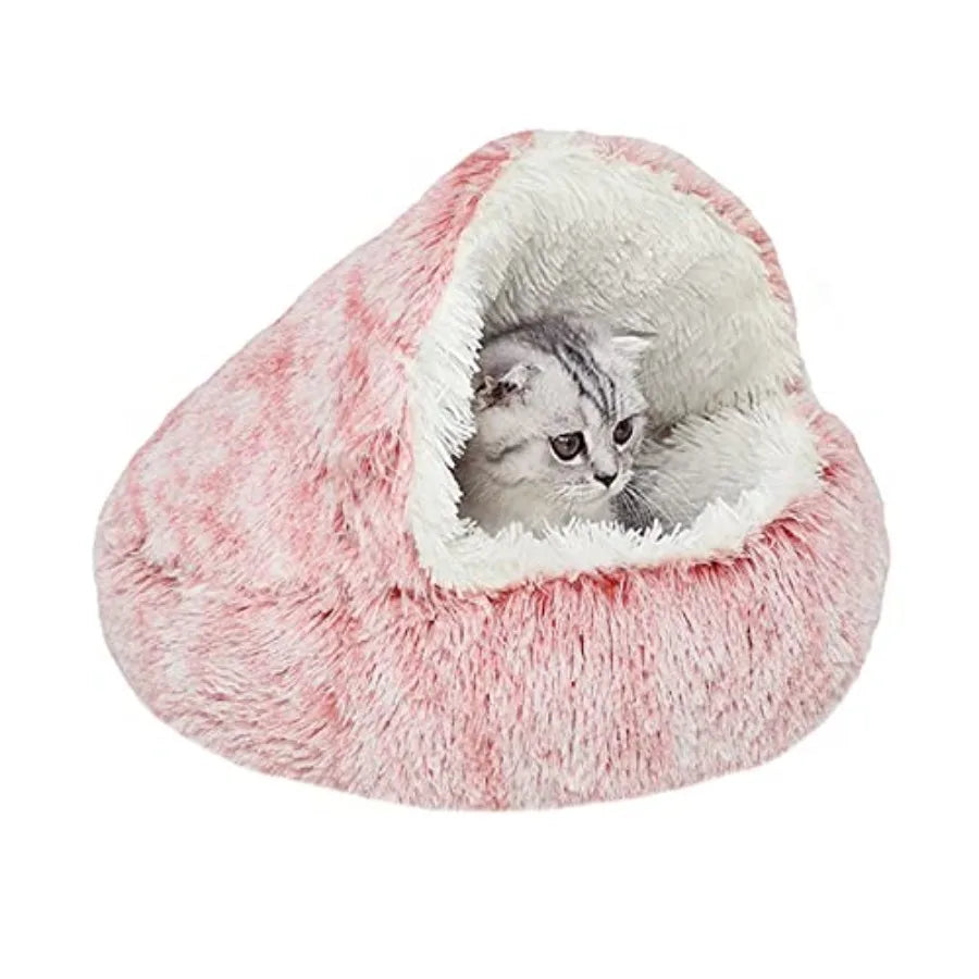 Small Dog Bed Hooded, Cat Cave Bed for Indoor Cats with Covered Hood for Small Dogs Cats Puppy, Plush Faux Fur Enclosed Nest -2