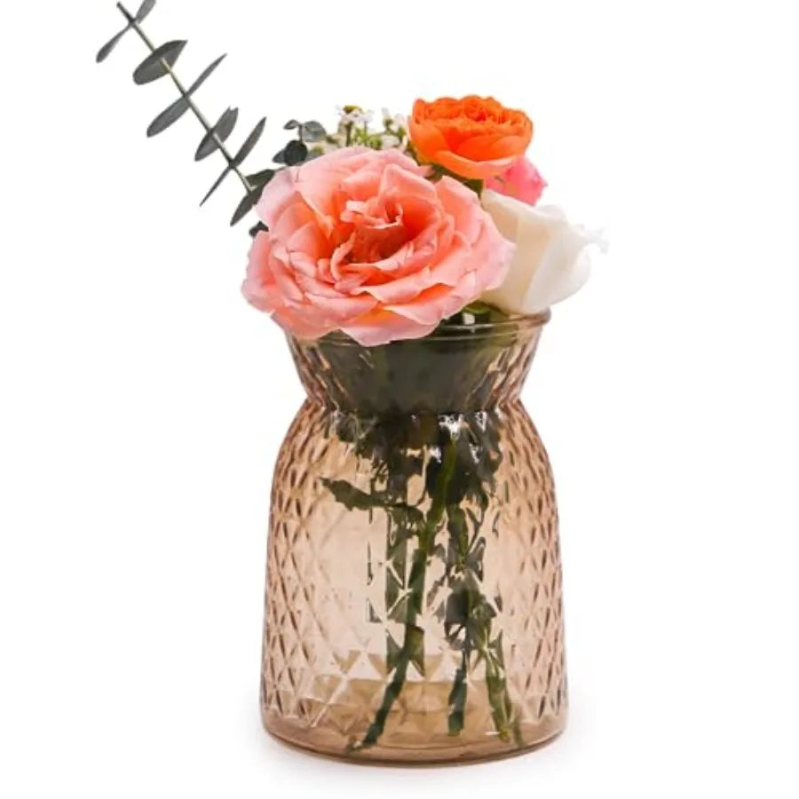 Glass Vase, 7.3 * 4.3in Vertical Line Geometric Faceted Design Flower Vase