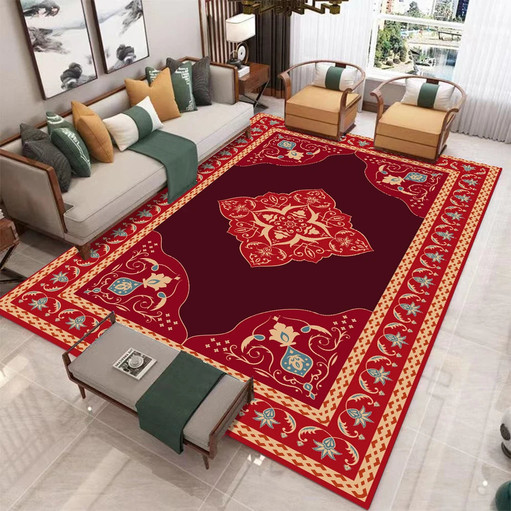 European Retro Large Carpet for Living Room Luxury Decoration Rug Non-slip Bedroom Cloakroom Washable Soft Mat