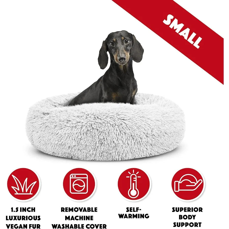 Small Ice White Fur Calming Nest Bed for Dogs Ideal for Small Breeds Perfect for Cozy Rest at Home or Travel Soft and Warm Desi
