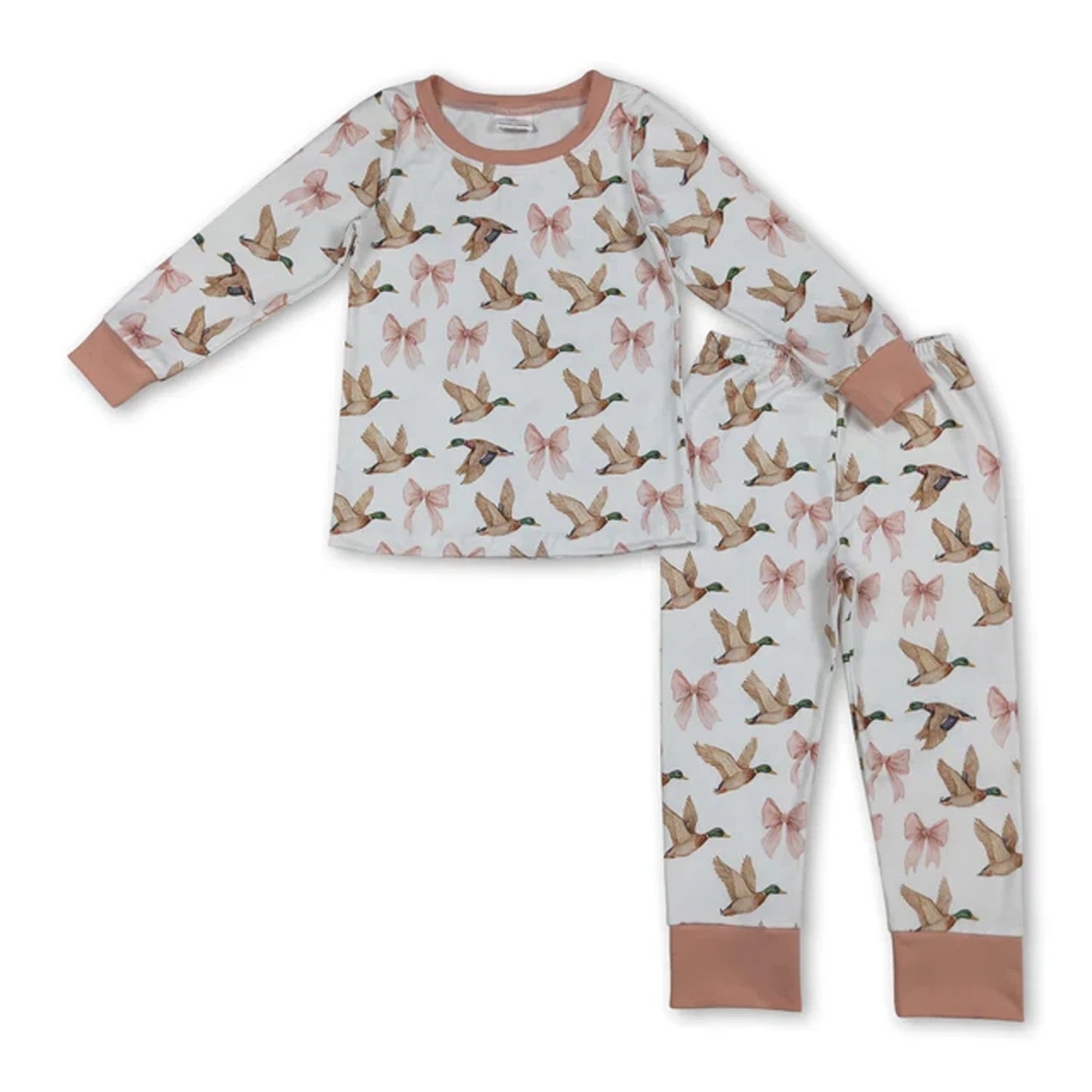 Baby Boys Long Sleeves Pajamas Set Green Ducks Plaid Top with Pants Comfortable Sleepwear for Infants