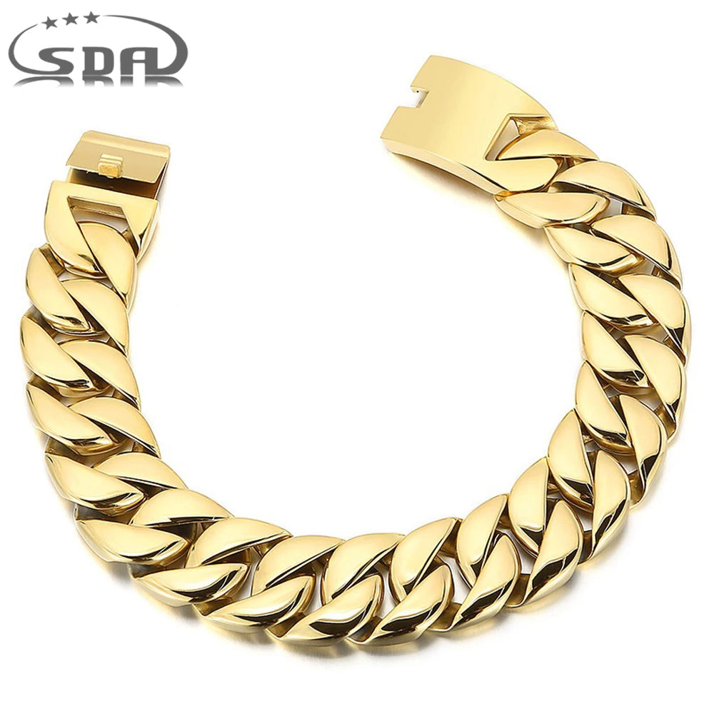 Factory Wholesale 26/32mm Width Big Thick Cuban Link Chain Bracelets Necklaces For Women and Men Silver Gold Color Jewelry
