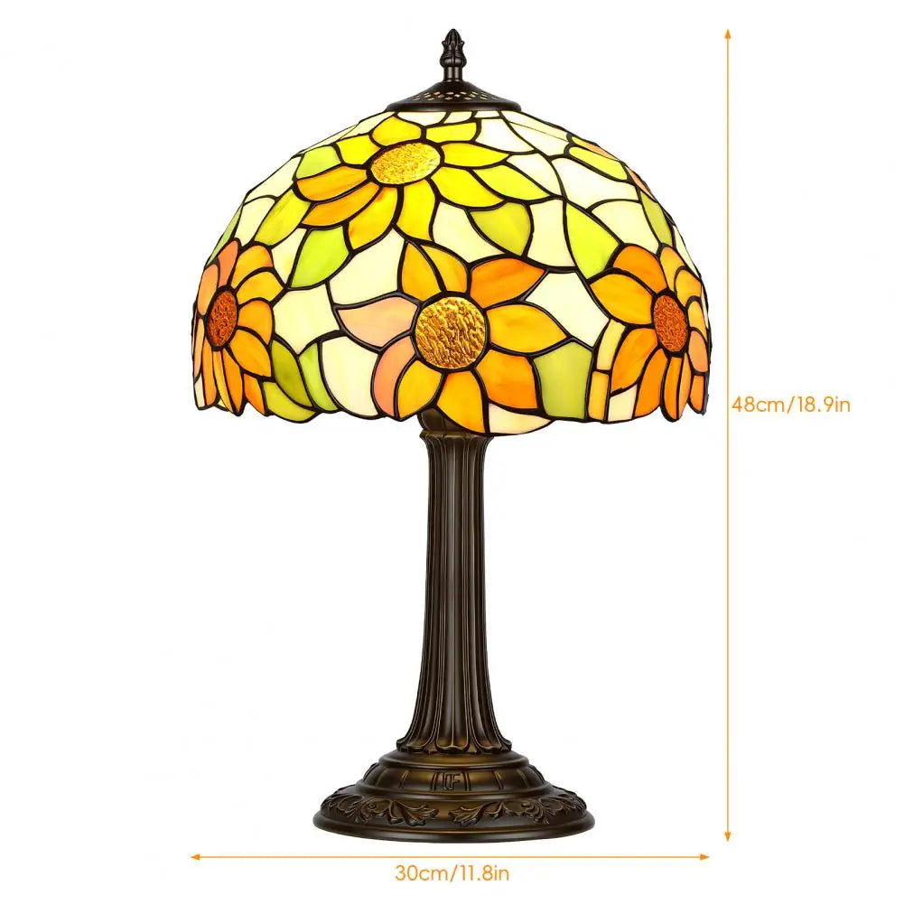 Stained Glass Bedroom Table Lamp, 12-inch Yellow Sunflower Reading Desk Light for Bedside, Living Room, Office, Dining Room