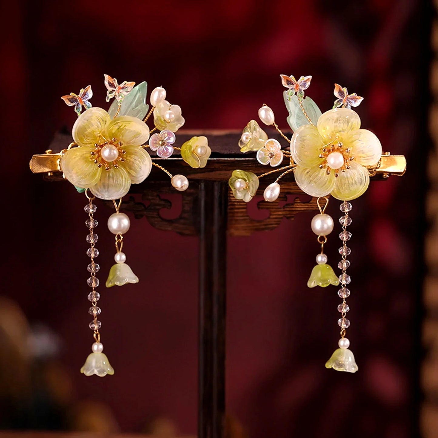 2pcs Chinese Hanfu Hair Clips Hairpins Flower Girls Pink Barretes Crystal Tassel Children Hair Accessories Jewelry Headwear