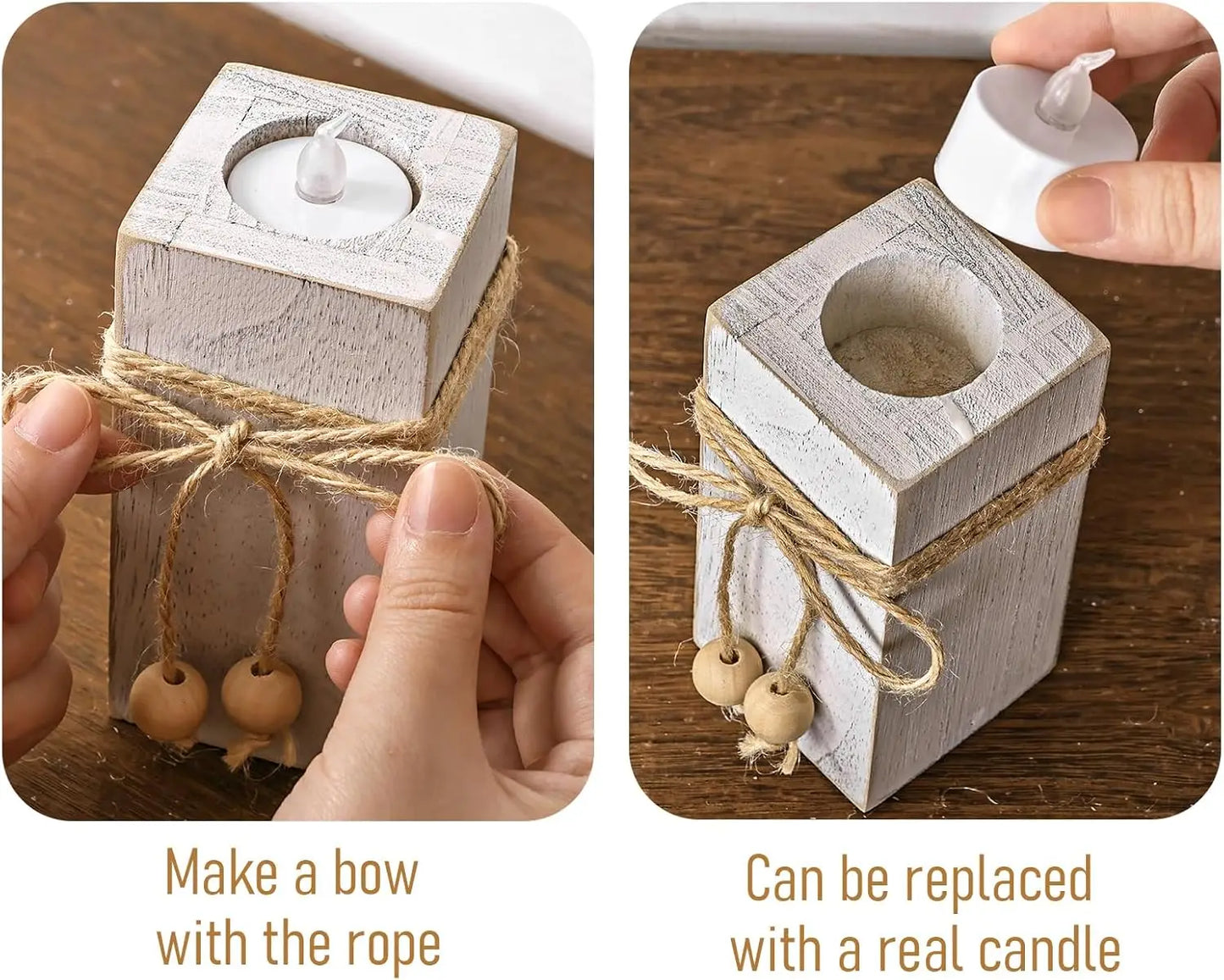 White Farmhouse Candle Holder with Flameless LED Candles Farmhouse Decor 3p| Wooden Candle Holders, White Rustic Farmhouse Decor With Battery Operated for for Valentines Holiday Party Home Decor