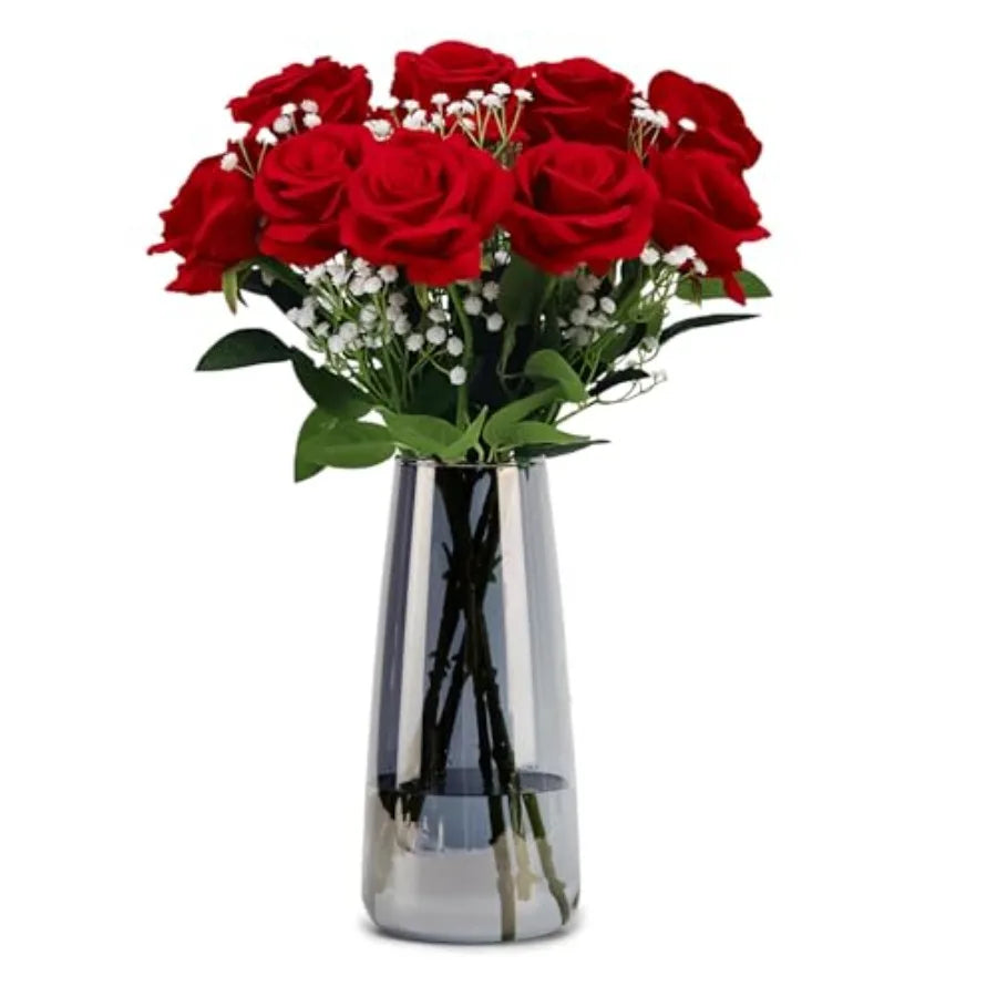 8.3in Glass Vase for Flowers, Ribbed Flower Vase for Table Centerpiece Wedding Home Decor, Modern Glass Vases for Living Room,