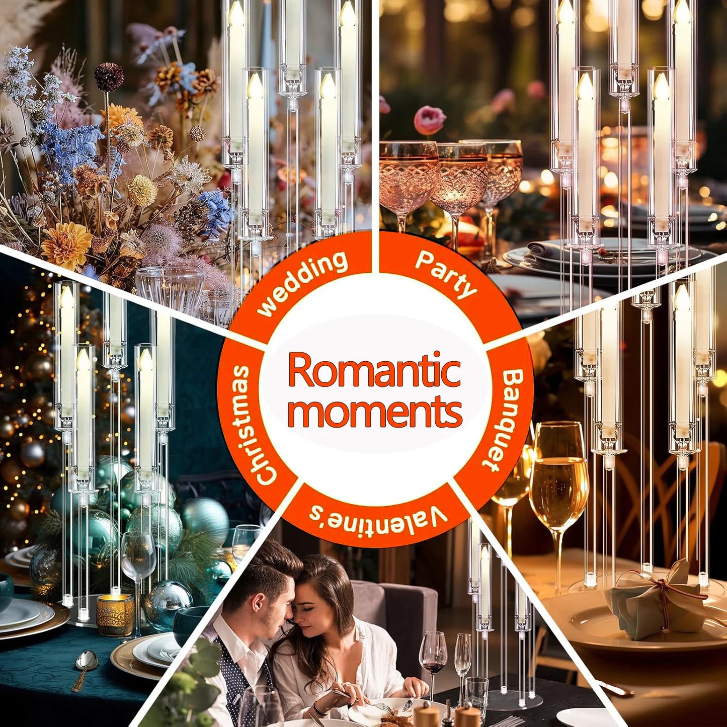 2/4/6/8/10pcs Acrylic Candelabra Centerpieces Clear Candle Holder for Wedding 5 Arm Candlesticks Holder with Acrylic Shade