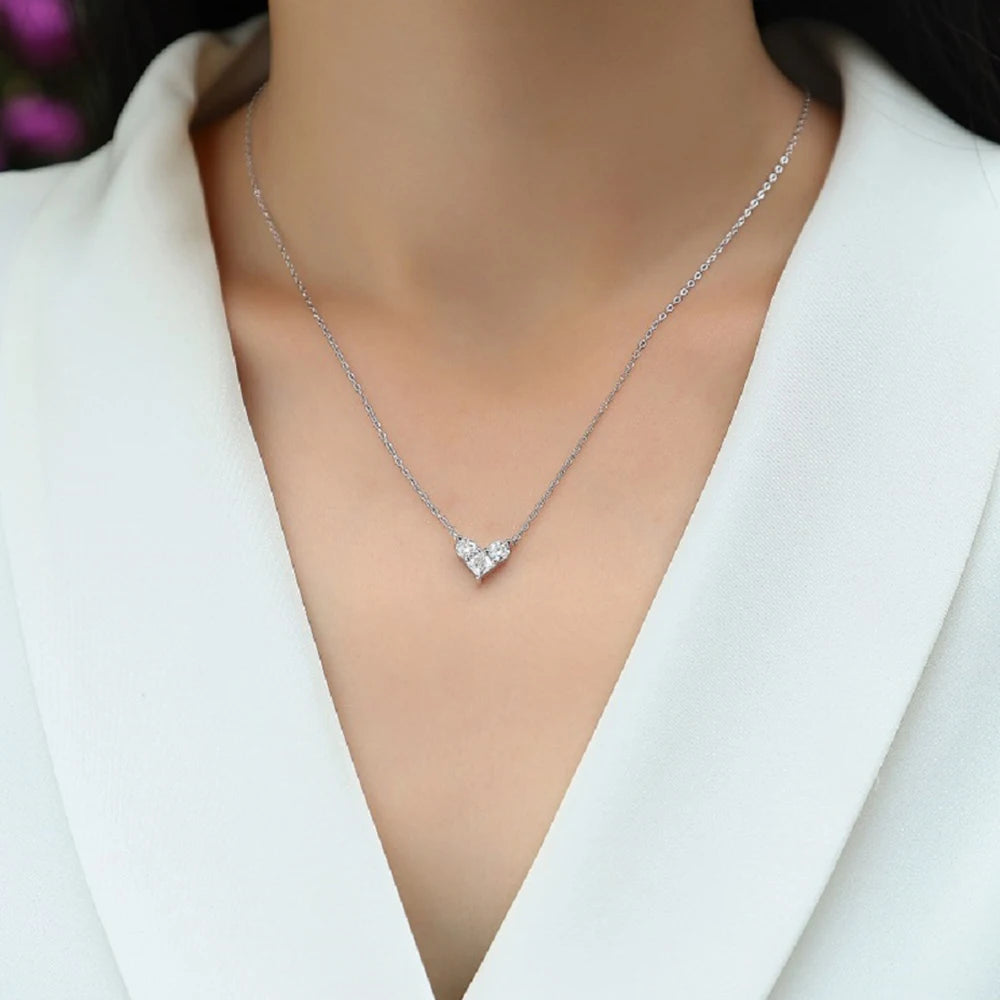 Sweetrain 4mm Princess Cut Moissanite Necklace 925 Sterling Sliver Chain Plated 18k White Gold Heart Necklace for Women Jewelry
