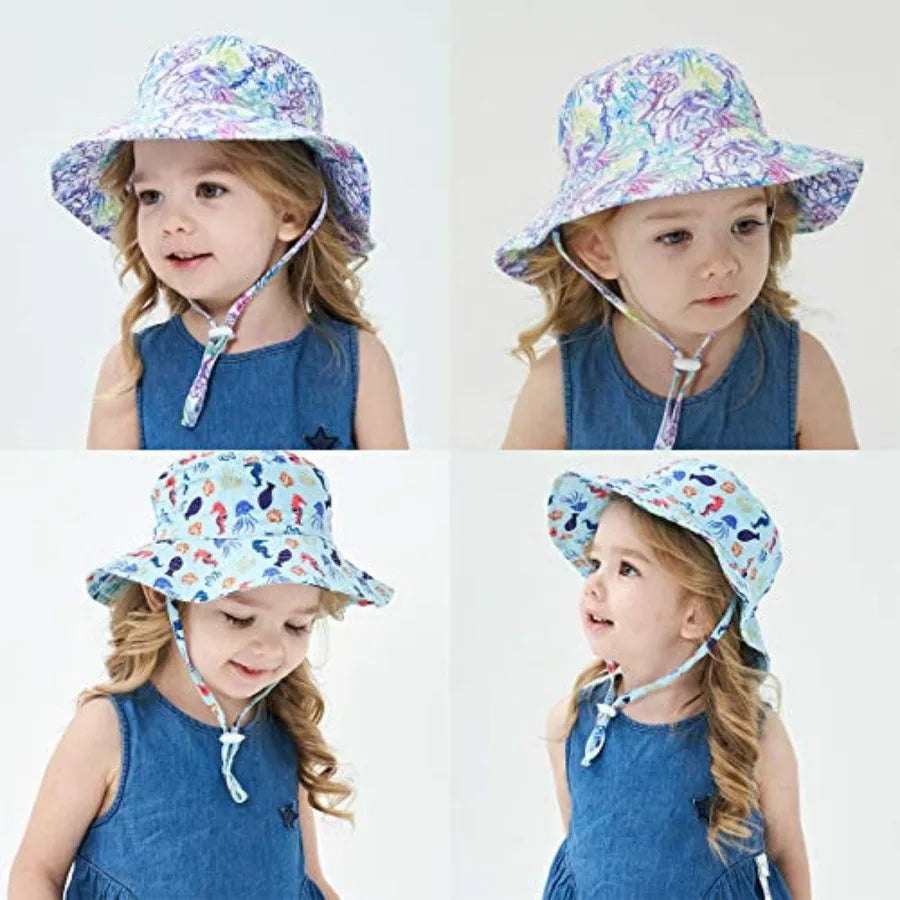 Baby Sun Hat Toddler Beach Swim Hats UPF 50+ Summer Bucket Hat Infant Wide Brim Adjustable Sun Hat for Baby Boy Girls