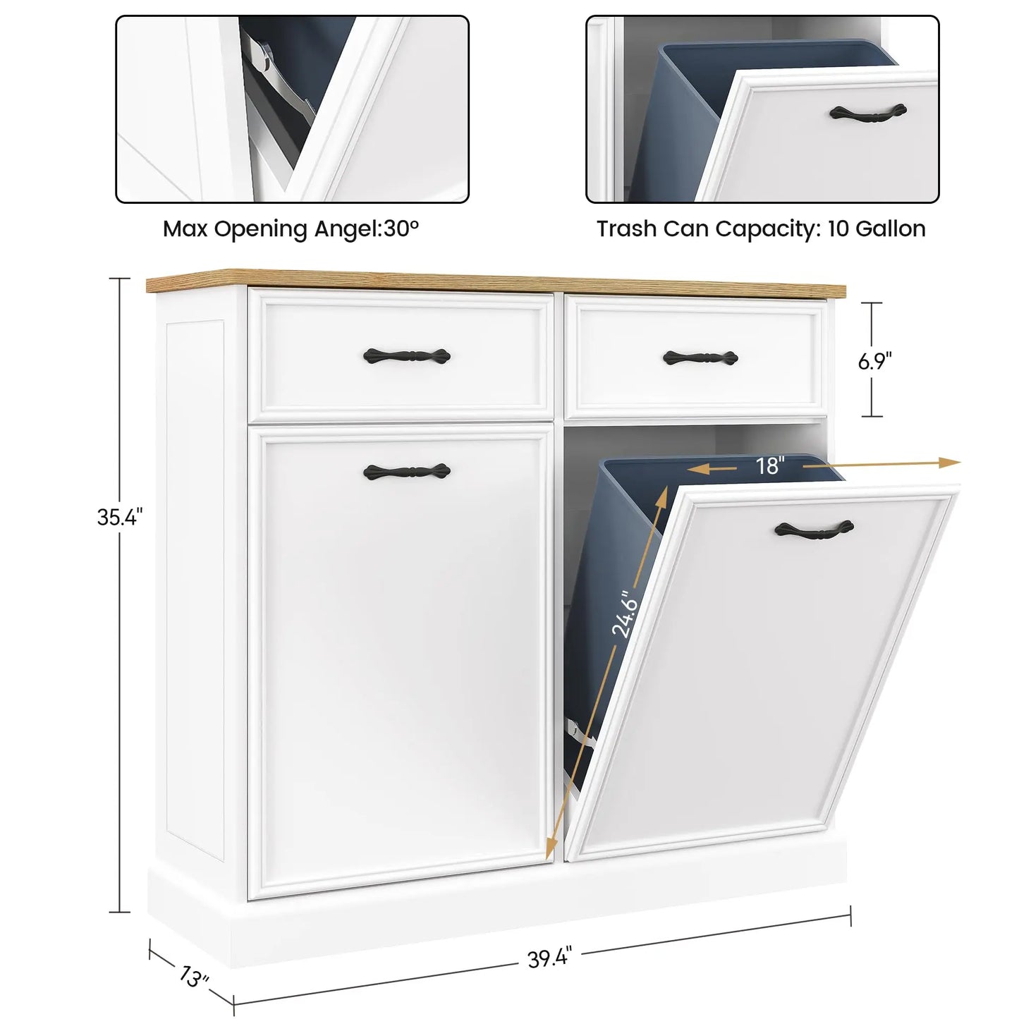 Trash Cabinet Tilt Out, Hidden Trash Can Cabinet 10 Gallon Storage Holder, Freestanding Pet-Proof Garbage Can Cabinet for Kitchen Dining Living Room