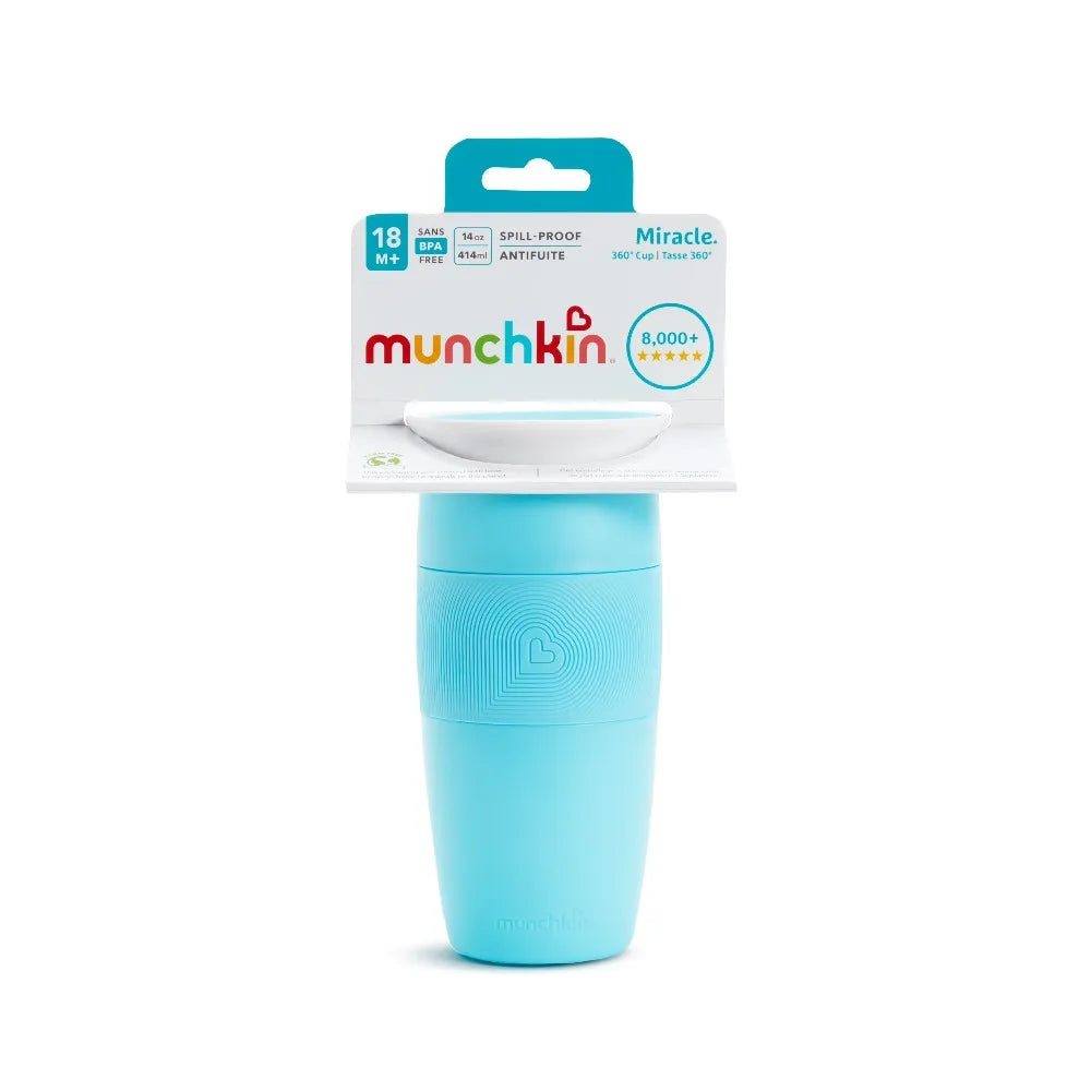 360 Degree Toddler Sippy Cup Leak Proof No Spill Training Cup with Handle 14 Ounces Blue for Kids Baby