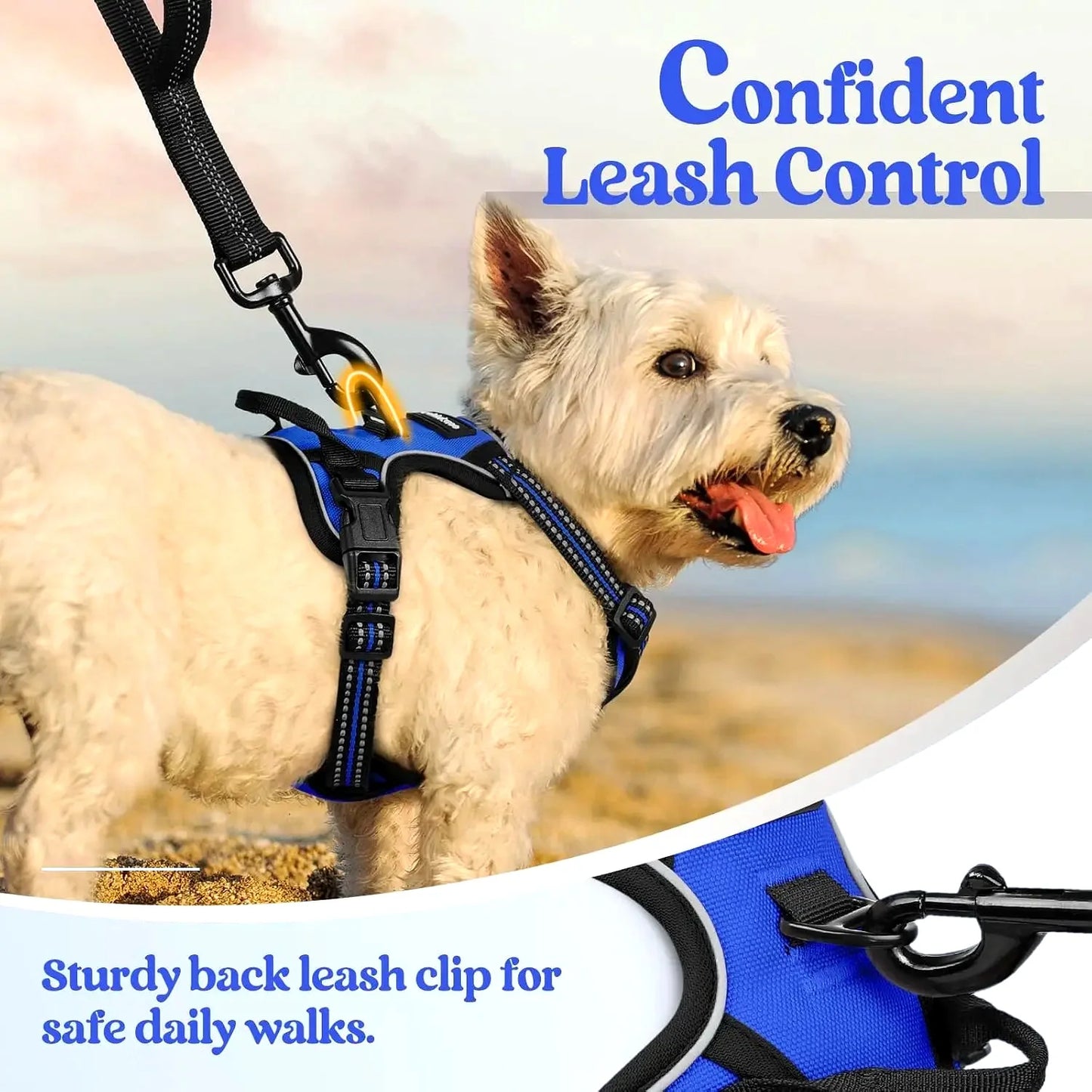 Dog Harness No Pull with 2 Leash Clips, Adjustable Soft Padded Reflective Vest for Small Dogs, Easy Control Handle, Dazzling